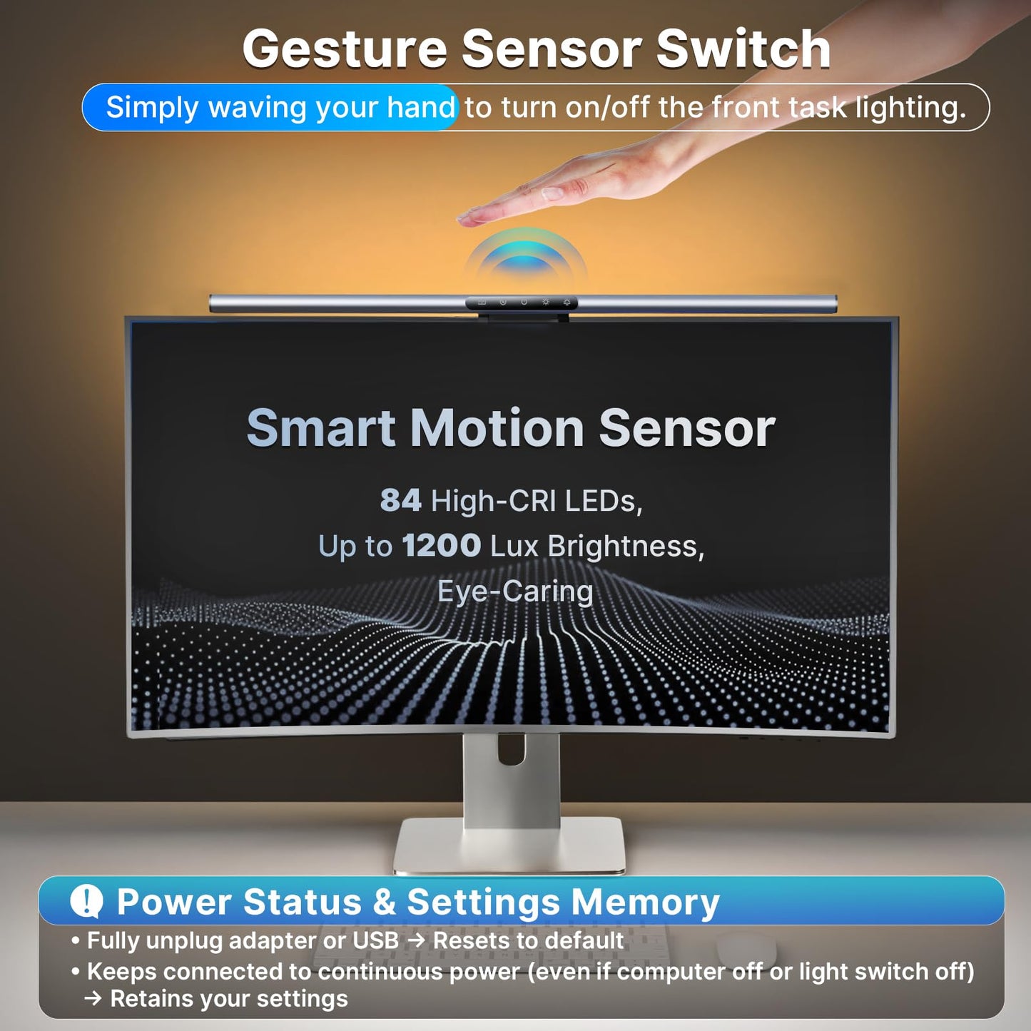 Syrinx 16.7" Computer Monitor Light Bar with Ambient Backlight, USB Reading LED Lamp, Screen Monitor Lamp, Touch + Gesture Control, Dimmable Desk Light, Eye-Caring, No Screen Glare for (Basic)