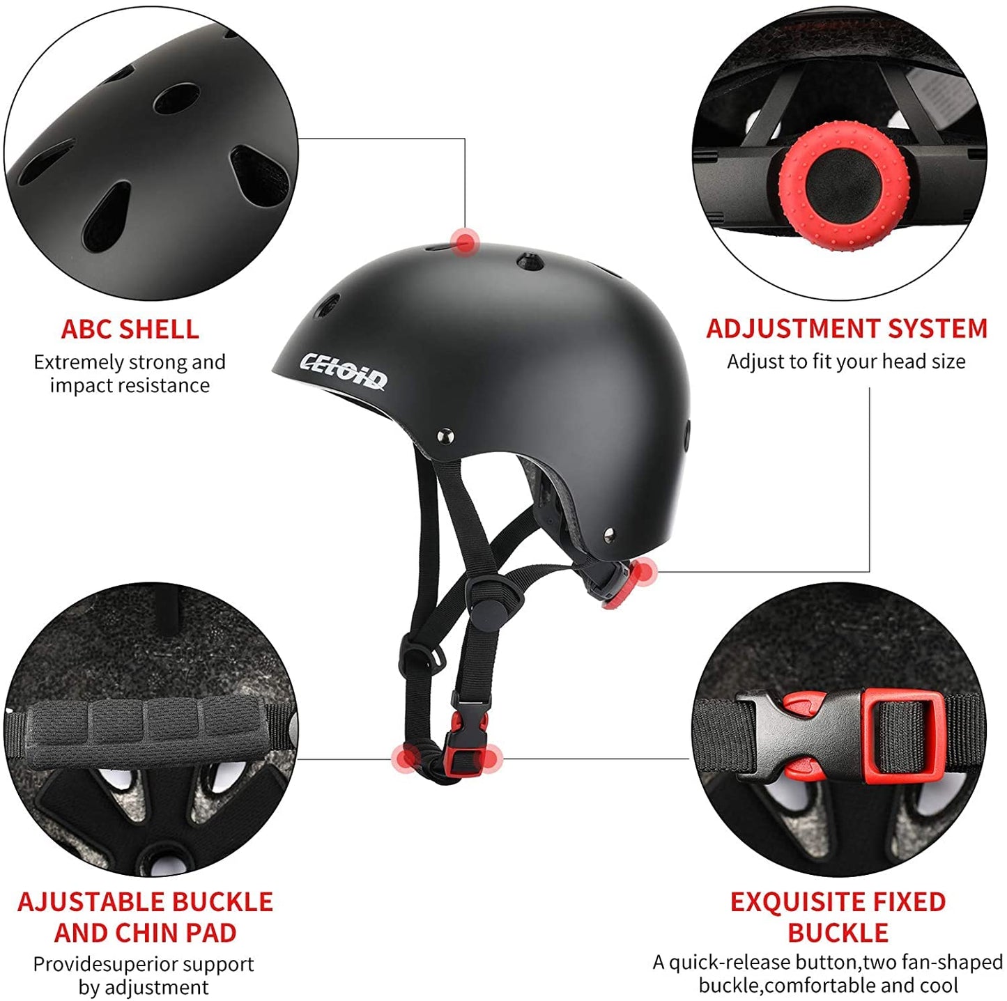 CELOID Kids Bike Helmet,Toddler Skateboard Helmets for Ages 5-6-8 Years Boys Girls,Adjustable Multi-Sport Bicycle Skateboarding Football Roller Skating Scooter Balance Bike Helmet,Black
