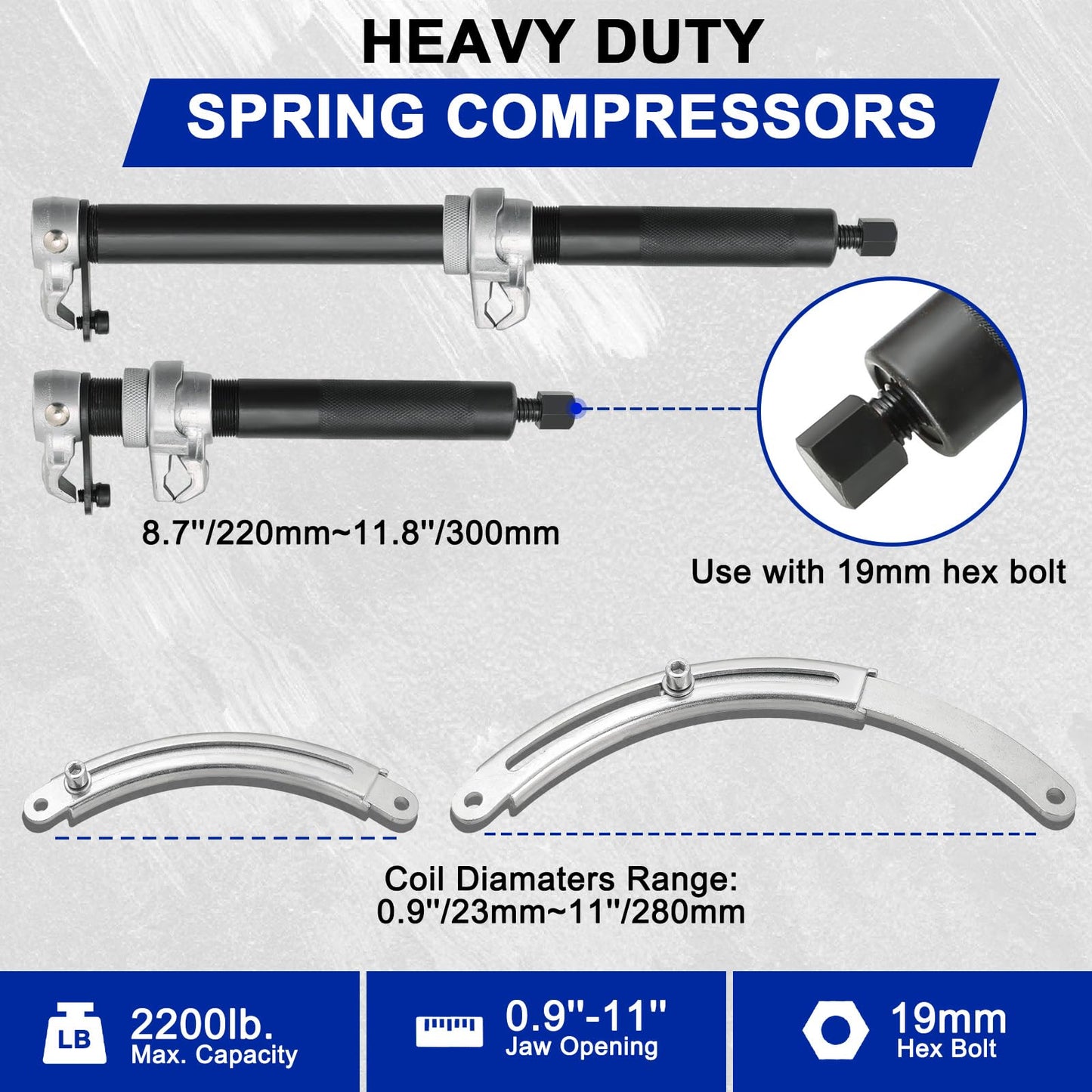 DASBET Coil Spring Compressor Tool | Automotive 2 pcs Heavy Duty Macpherson Strut Spring Compressor Set with Safety Bracket for Car Truck ATV UTV 2200 LB Capacity ﻿