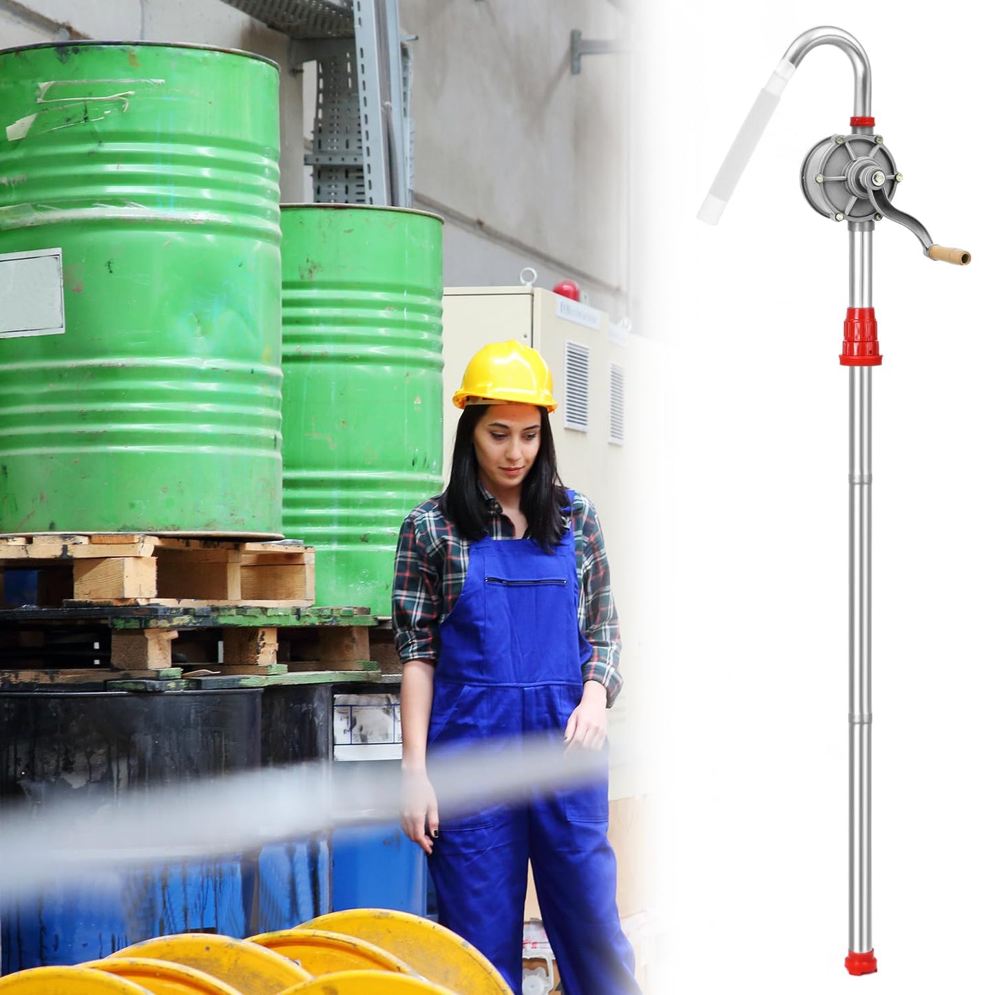 QWORK Aluminum Drum Rotary Hand Pump, Barrel Pump Hand Crank Oil Gas Barrel Drum Pump Rotary Oil Fuel for 5, 15, 30, 55 gal