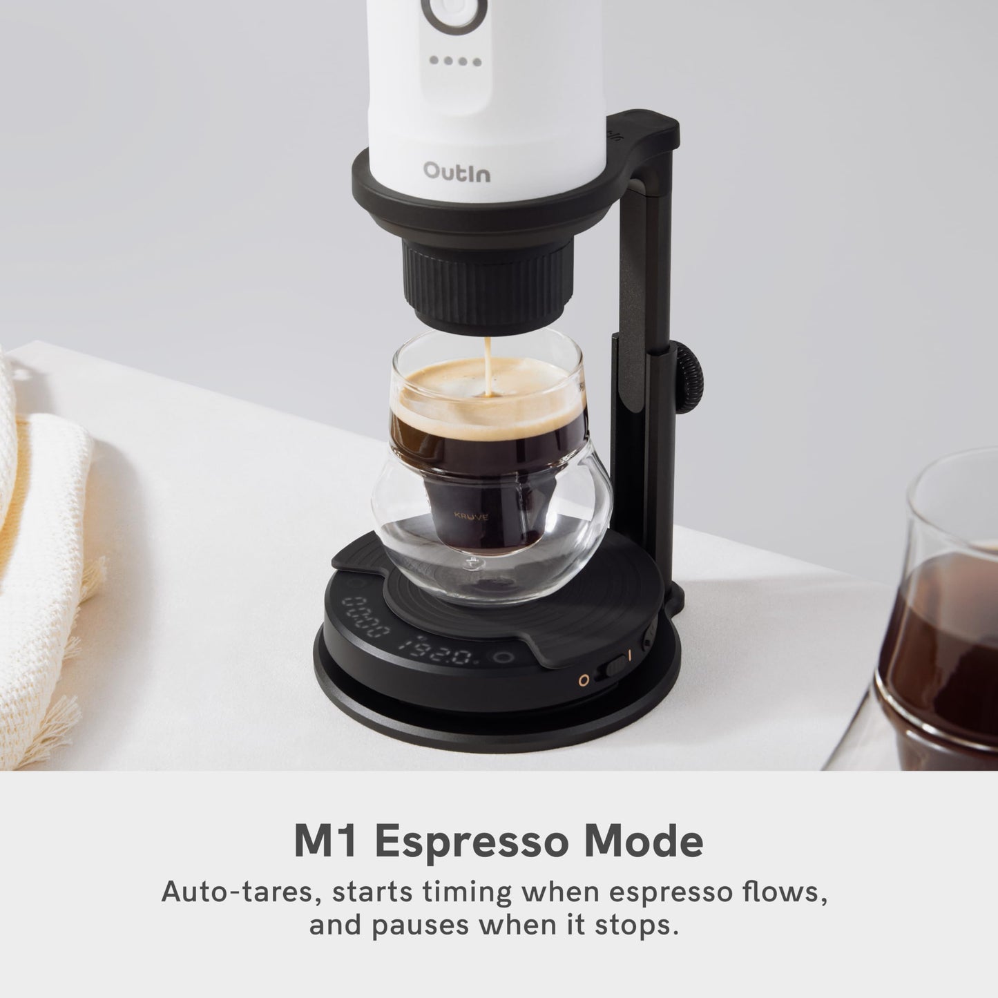 OutIn Claro Portable Coffee Scale,Espresso Scale 2kg/0.1g Accurate Measurement,Pour Over Coffee Scale Multiple Modes,Timer Function,Rechargeable, with Protective Bag