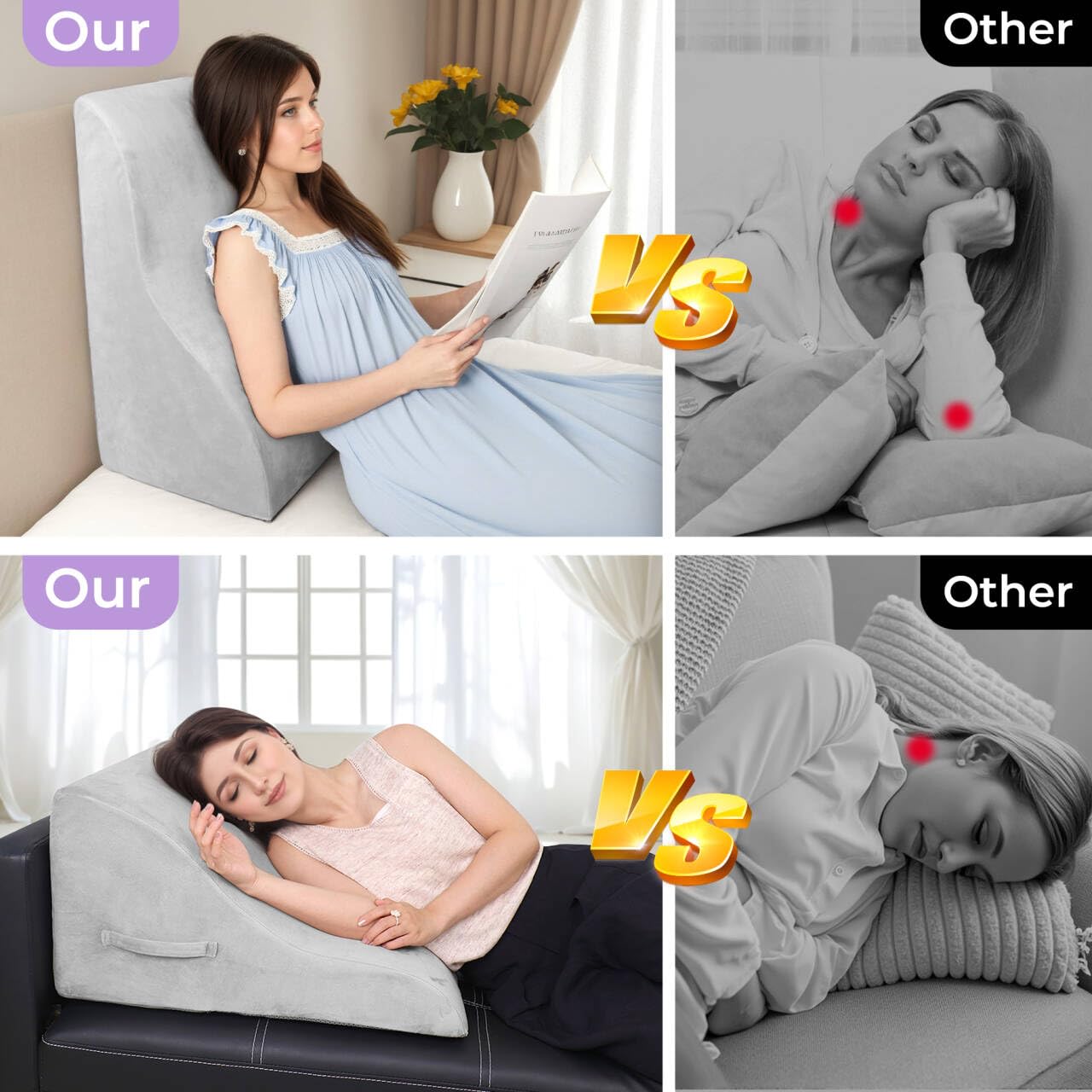 Babenest Wedge Pillow for Adults, Washable Cover High-Density Foam Triangle Orthopedic Pillows for Leg Elevation, After Surgery, Acid Reflux, Back Support for Sitting Up in Bed, Incline Cushion(Grey)