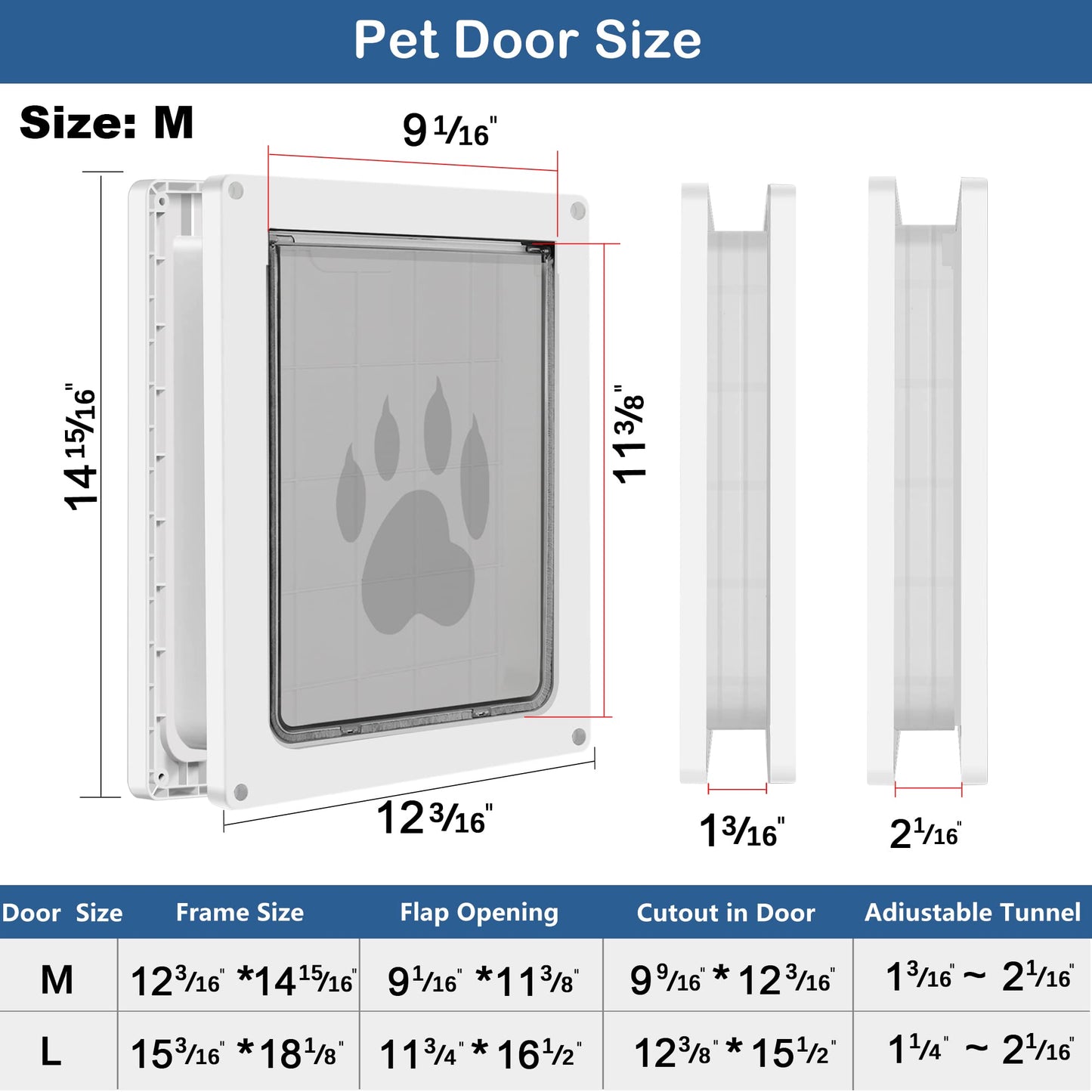CEESC Dog Door for Pets Up to 45 lb, Weatherproof Pet Door for Cats and Dogs, Durable, Snap-in Closing Panel Included, Suitable for Interior and Exterior Doors(Medium White)