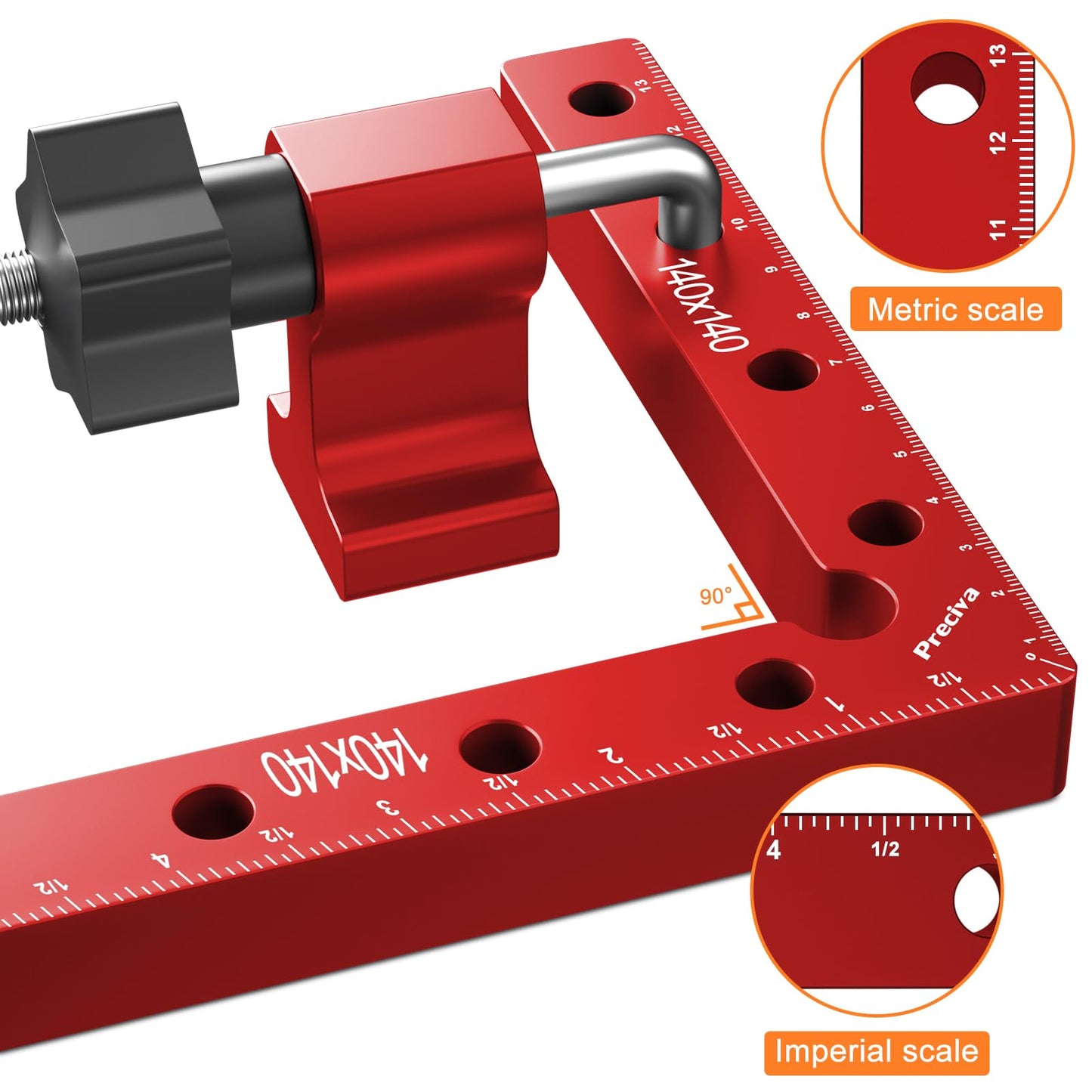 Preciva 90 Degree Positioning Squares (14cm/5.5"), Aluminum Alloy Right Angle Clamps Fixing Clamp, Professional Woodworking Tools Carpenter Squares for Picture Frame Box (5.5inch*4 Pack) (Red)
