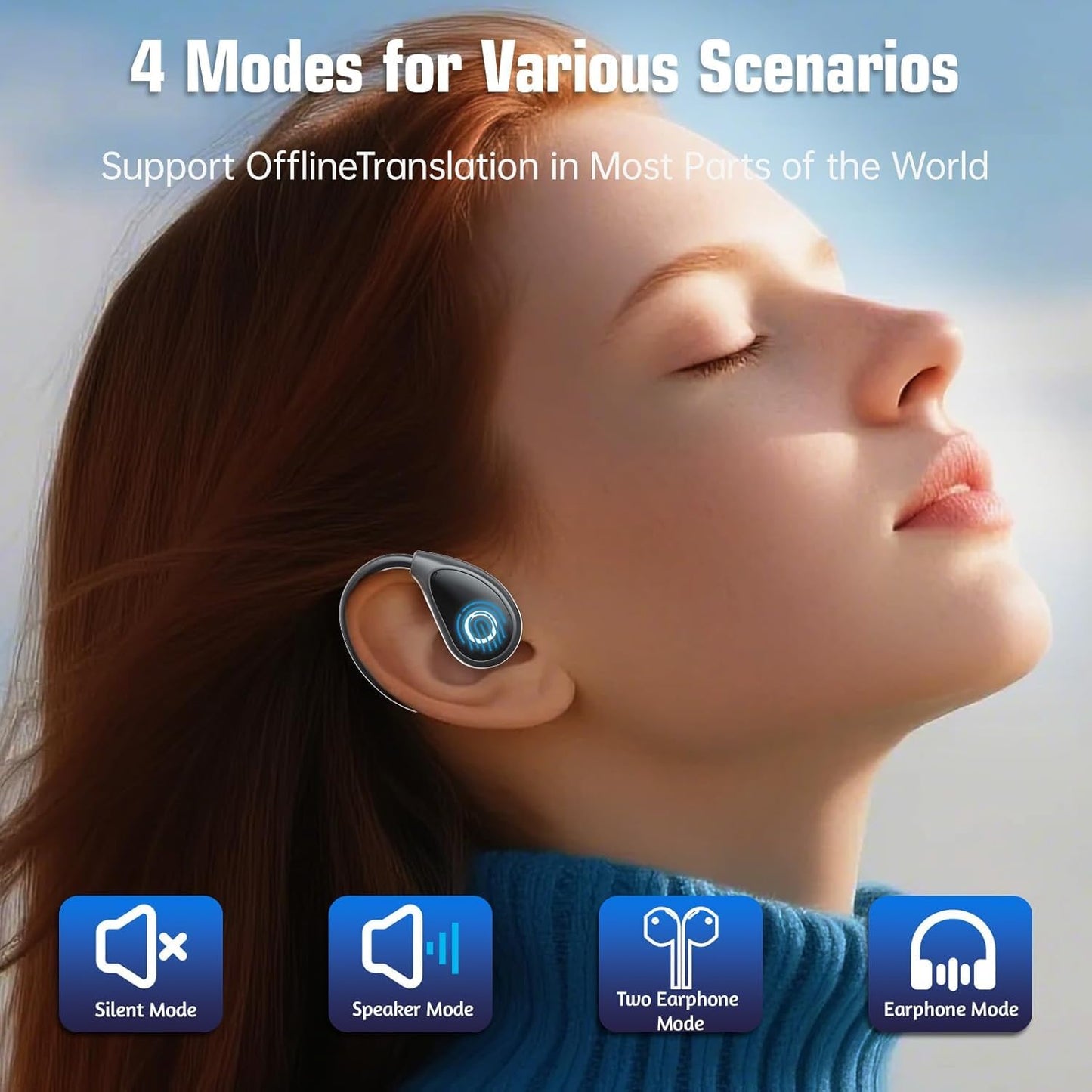 AI Language Translation Earbuds, LCD Touch Screen OWS Real-Time Translator for 144 Languages & Accents Headphones Translator Ideal for Travel Business Learning Translation Device Earphone