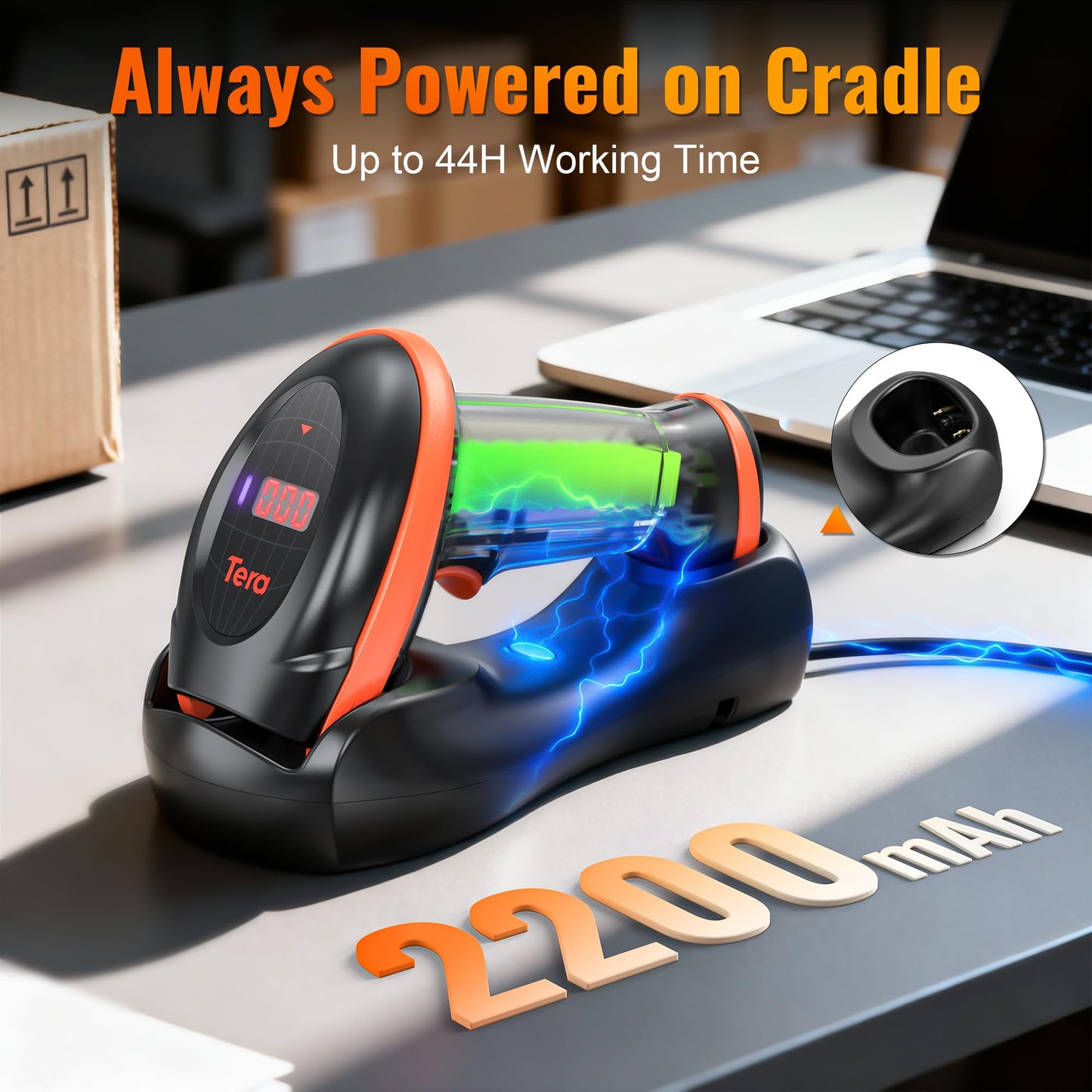 Tera Pro Wireless 1D 2D QR Barcode Scanner with Counting Screen and Charging Cradle Extra Fast Scanning Speed Ultra High Resolution Handheld Imaging Bar Code Reader for Warehouse Inventory HW0008