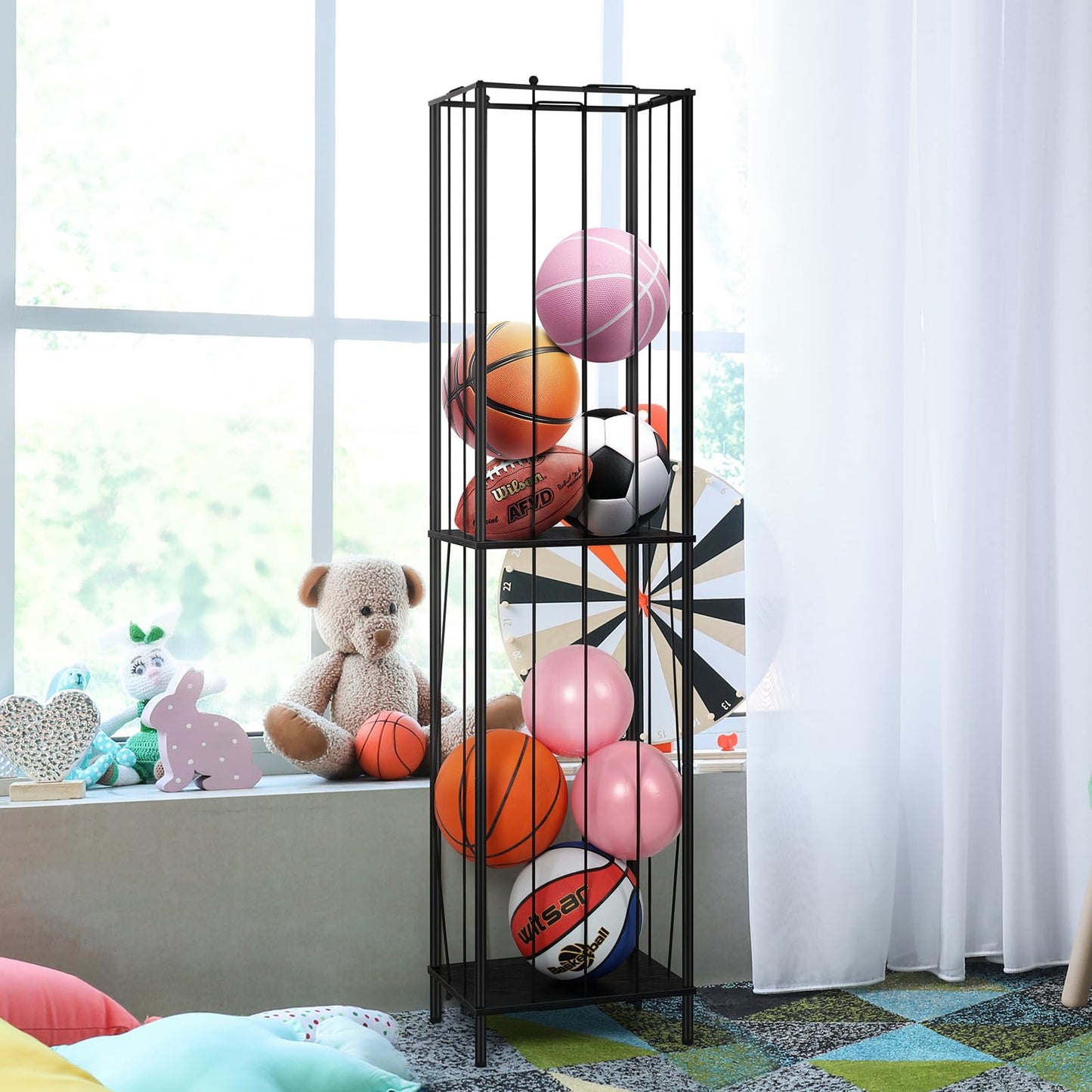 Stuffed Animal Storage Zoo 64'' Kids Toy Ball Storage Organizer Metal Plushies Toy Storage Holder for Playroom Birthday Gift for Bedroom Nursery, Black