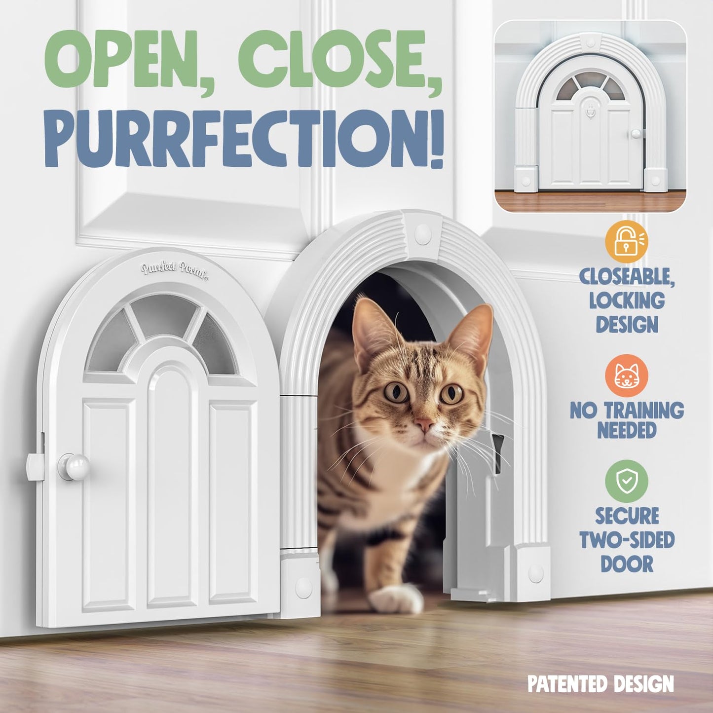 Cat Door for Interior Door - No-Flap Design for Cats Up to 20 lbs, Easy DIY Setup, Secured Installation in Minutes, No Training Needed