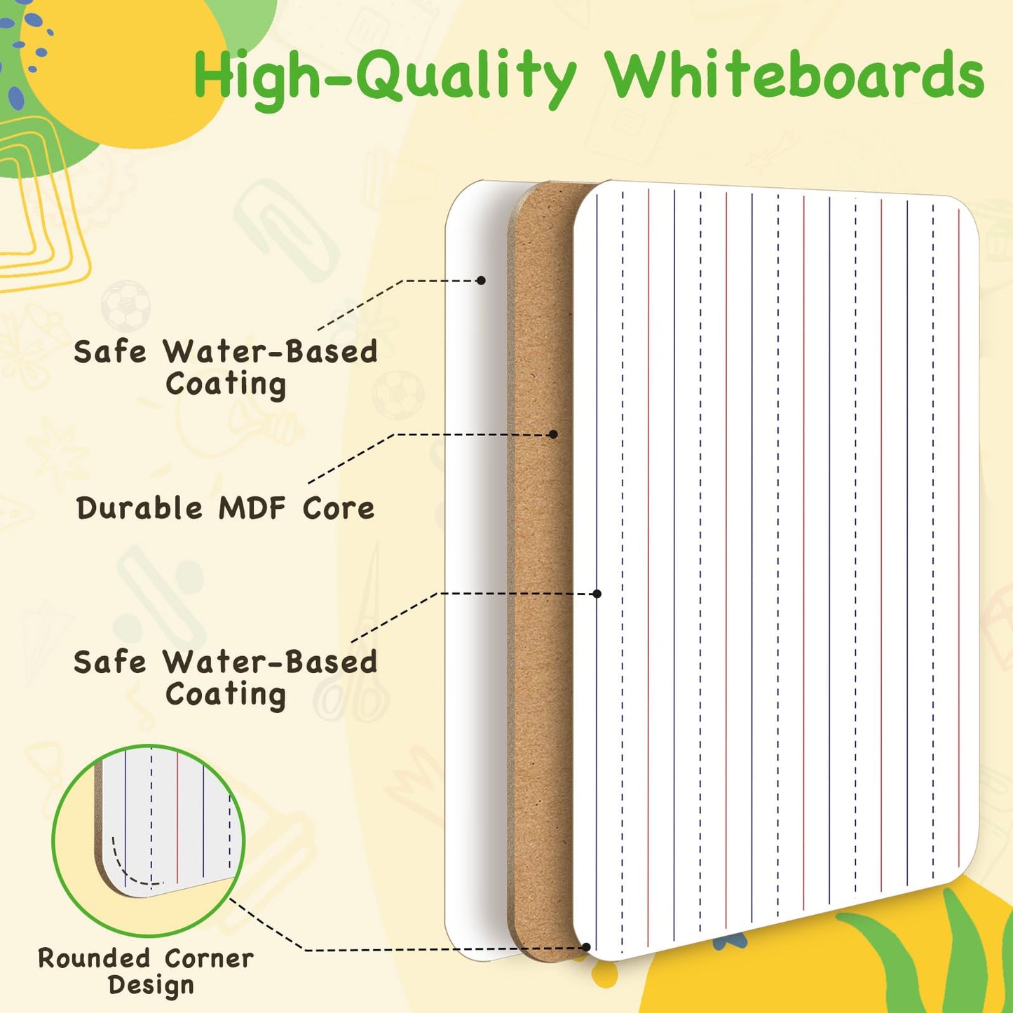 Ohuhu Small White Boards for Kids, 25 Pack, 9 x 12 Inch Mini Whiteboards for Students, Teacher &Classroom, Double Sided Lined/Plain Dry Erase Board Set - Includes 25 Boards, 25 Markers, 25 Erasers