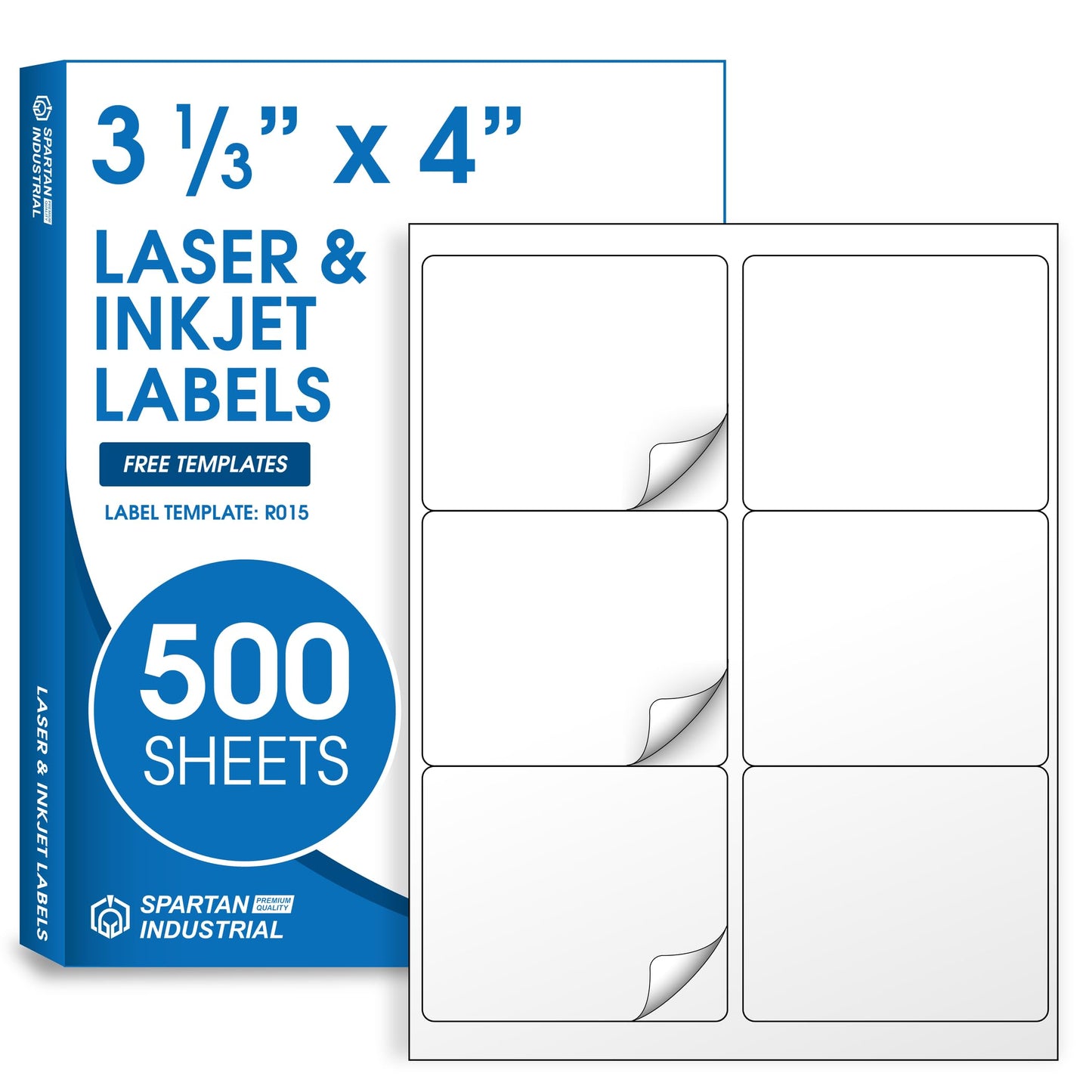 3 1/3" X 4" Matte White Shipping Labels Compatible with Inkjet and Laser Printers - 500 Sheets, 3000 Printable Stickers for Mailing, Product IDs, Organization - Spartan Industrial Template R015