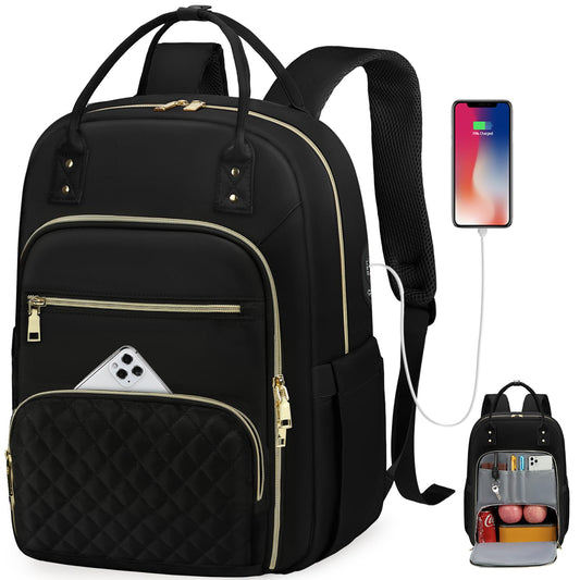 15.6 Inch Laptop Backpack, Lunch Backpack for Women, Water Resistant Work Backpack with USB Charging Port, Travel Backpack