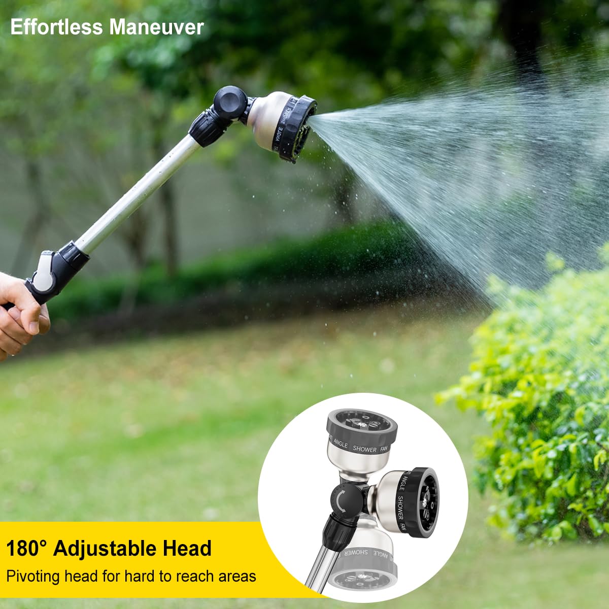 FANHAO Metal Garden Hose Wand, 16-Inch Heavy Duty Watering Wand with 9 Spray Patterns, 180° Rotating Long Garden Hose Nozzle Thumb Flow Control, Ideal to Water Hanging Baskets and Shrubs -Black