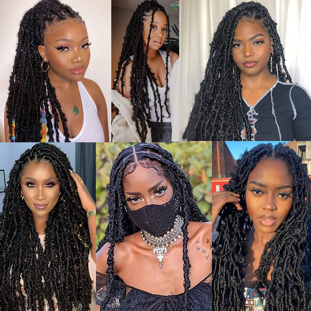 Leeven 30 Inch Distressed Faux Locs Long Butterfly Locs Crochet Braids Hair Pre-looped Synthetic Crochet Soft Locs 30 In Goddess Locs Hair Extensions for Women(6 Pack 1B#)