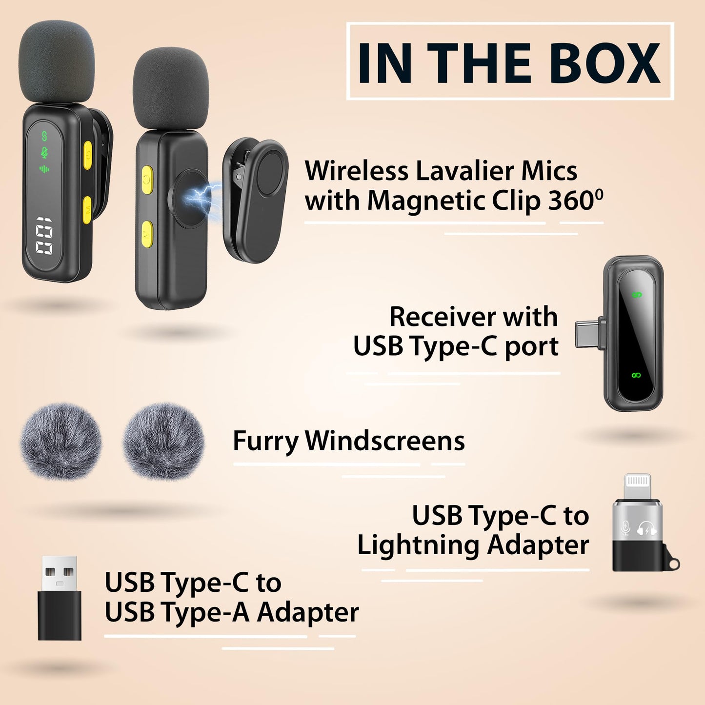 Wireless Lavalier Microphone for iPhone Mini Mic Android/Tablet/PC Video Recording Clip-on Mics with Rotatable Clip&Denoise Recording, Ideal for Vlog Tiktok YouTube Podcast Content Creator