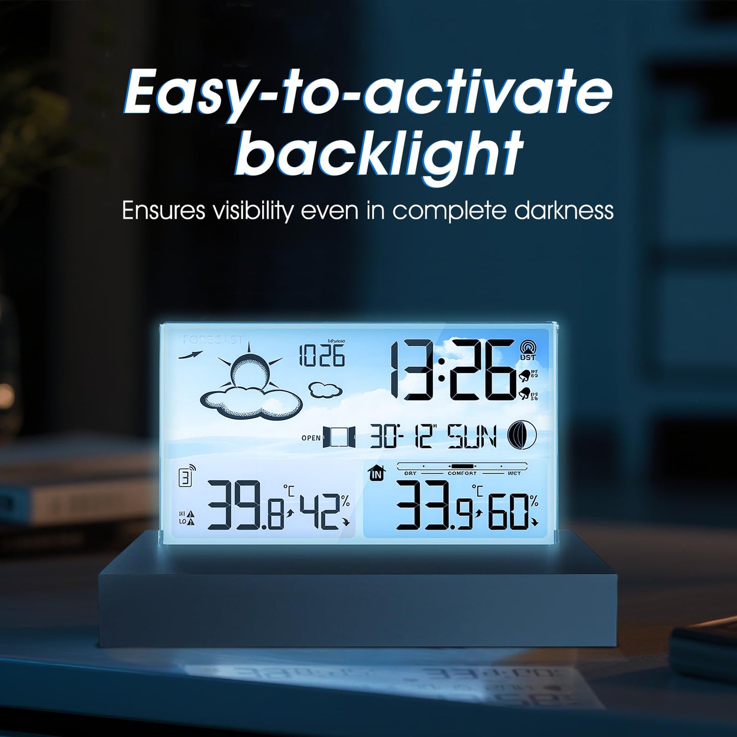 GOYERRNES Weather Station Clock with Indoor Outdoor Temperature and Humidity Monitor, Forecast, Dual Alarm, Backlight, 12/24H Time, Max/Min Records, Frost Alert Wireless Weather Stations Clock