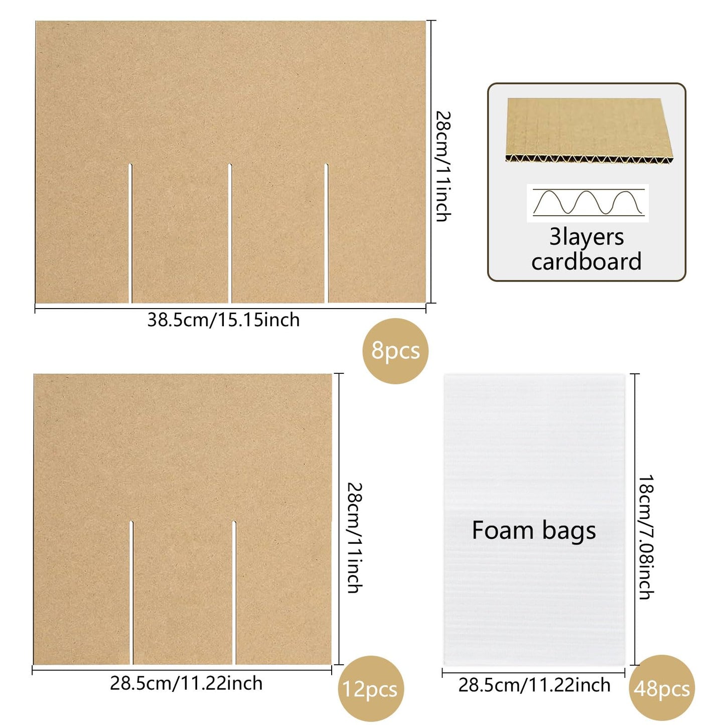 4 Sets Glass Divider Kits for Moving Box,2 Sizes Cardboard Dividers With 48 Foam Pouches Fits in 16 x 12 x 12 Inch Box,Glass Packing Kit for Dish Wine Glassware Moving(Boxes Not Included)