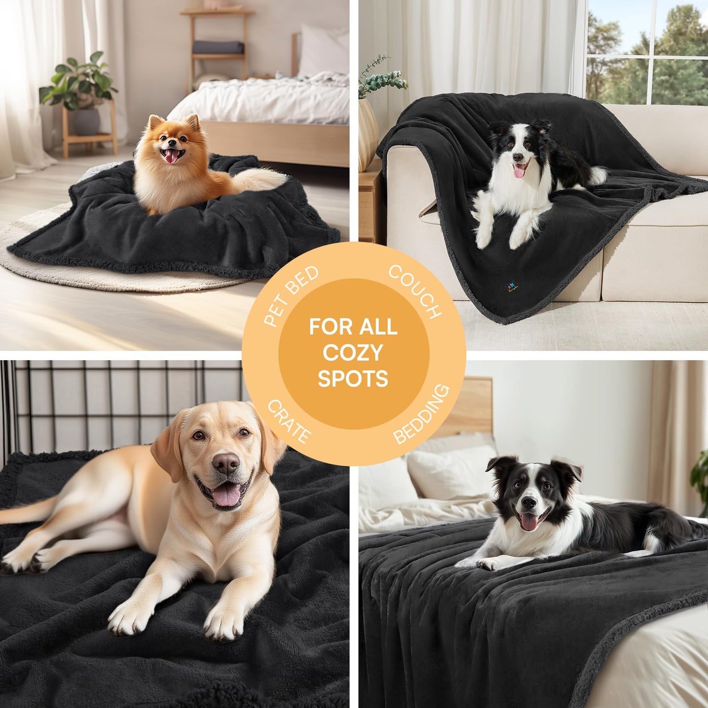 Waterproof Pet Blanket, Liquid Pee Proof Dog Blanket for Sofa Bed Couch, Reversible Sherpa Fleece Furniture Protector Cover for Small Medium Large Dogs Cats,Black X-Large（85" x 57"