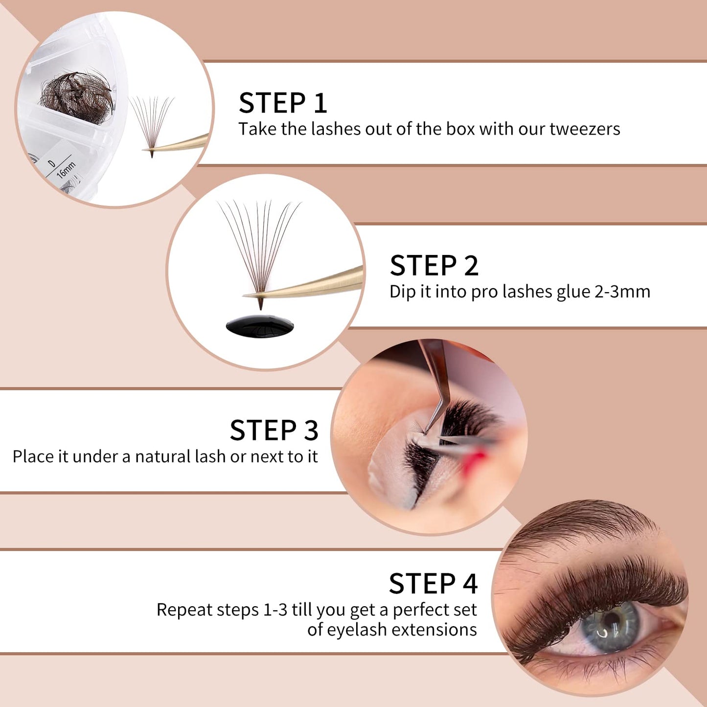 Colored 10D Premade Lash Extensions - Brown Mix (9-16mm, 0.07D) - 1000 Volume Fans for Eyelashes