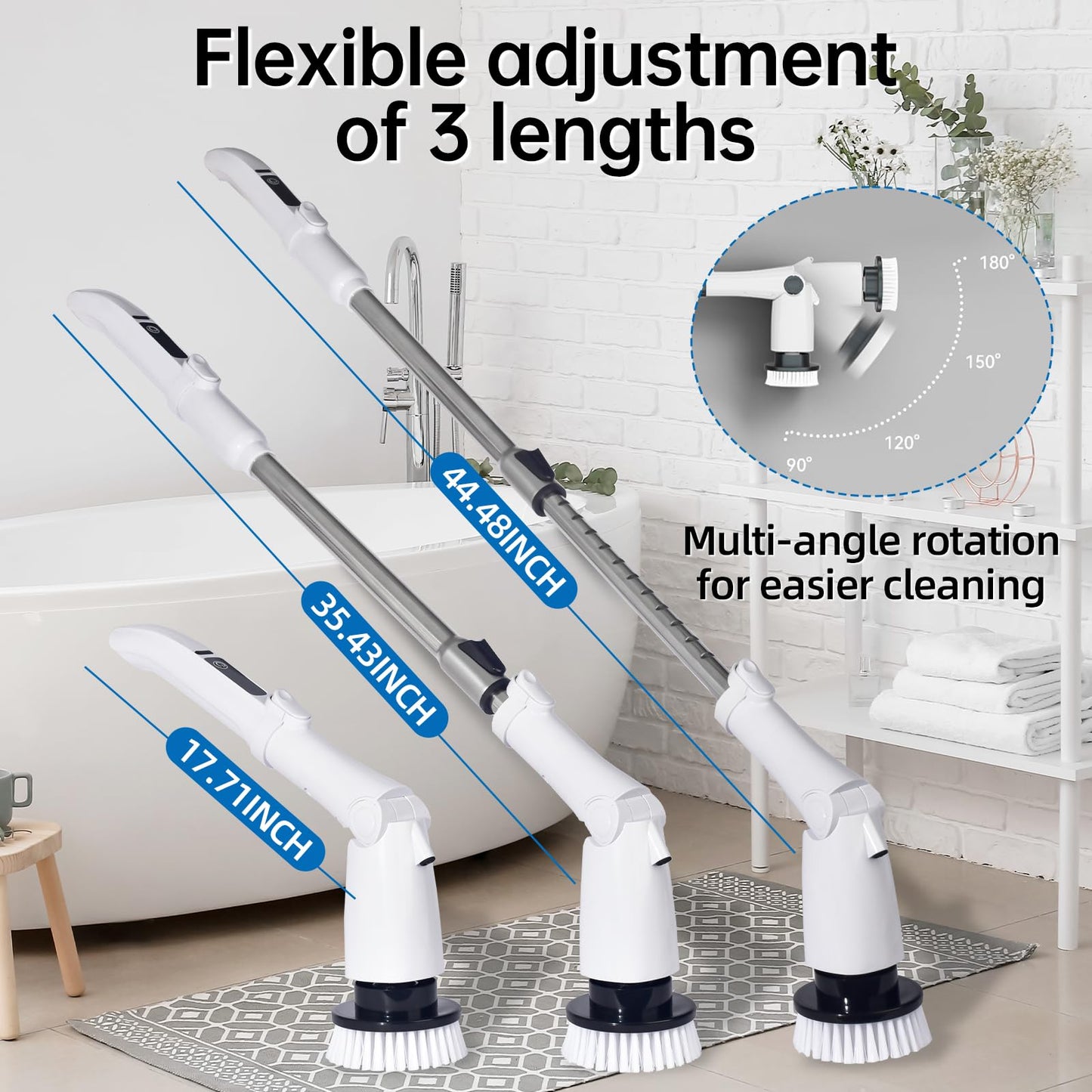 Y-Kelin Electric Spin Scrubber，2025 New LED Monitor Electric Cleaning Brush Scrubber,Power Scrubber 3 Adjustable Speeds,Detachable Long Handle, Shower Cleaning Brush for Bathtub,Floor (Black)