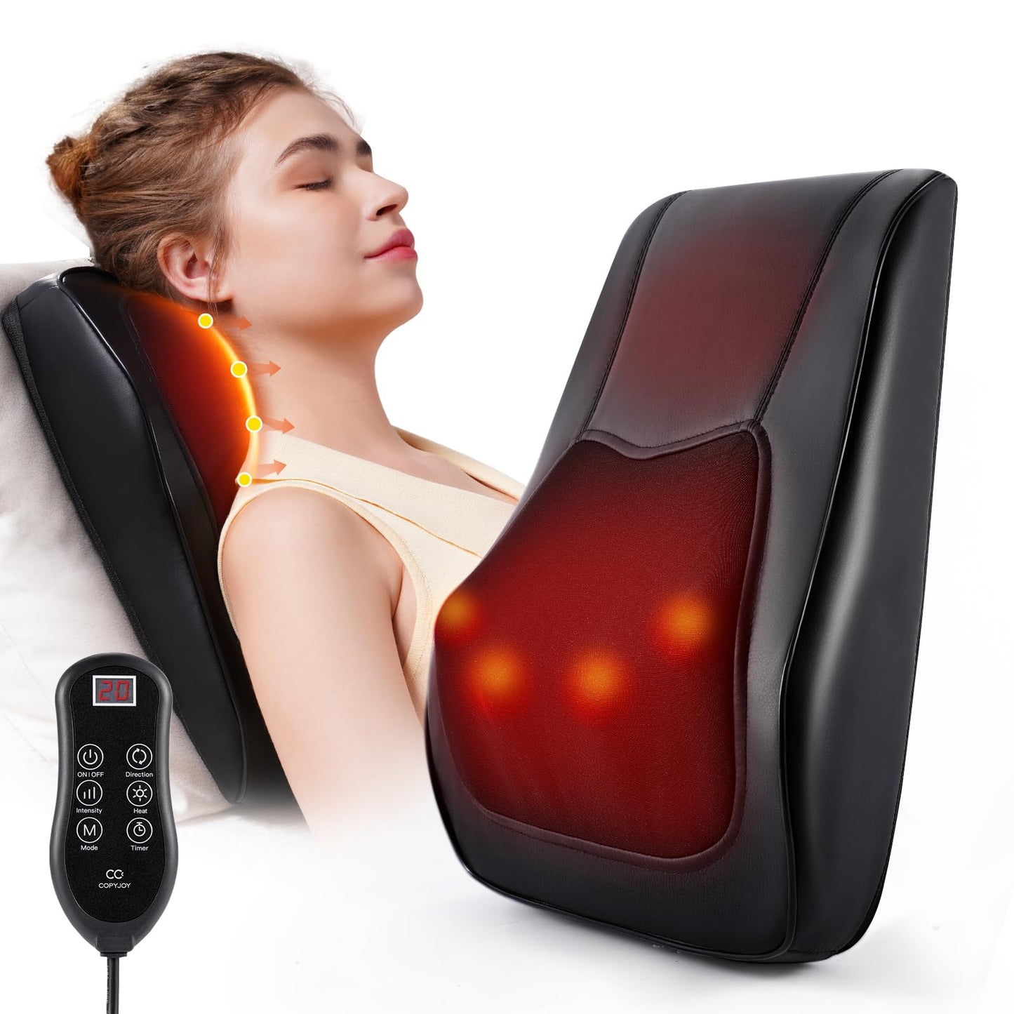 COPYJOY Back Massager For Pain Relief Deep Tissue, Neck Massager With Heat 3D Shiatsu Kneading Electric Massage Pillow For Whole Body Relaxation, Home, Car, Office Use, Gifts For Mom, Dad, Women, Men
