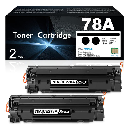 2-Pack 78A Black Toner Cartridge with Chip: Replacement for HP 78A CE278A Toner Cartridge Works with Laser Pro M1530 M1536dnf M1537dnf M1538dnf MFP; Laser Pro P1560 P1566 P1606 P1606dn Printer