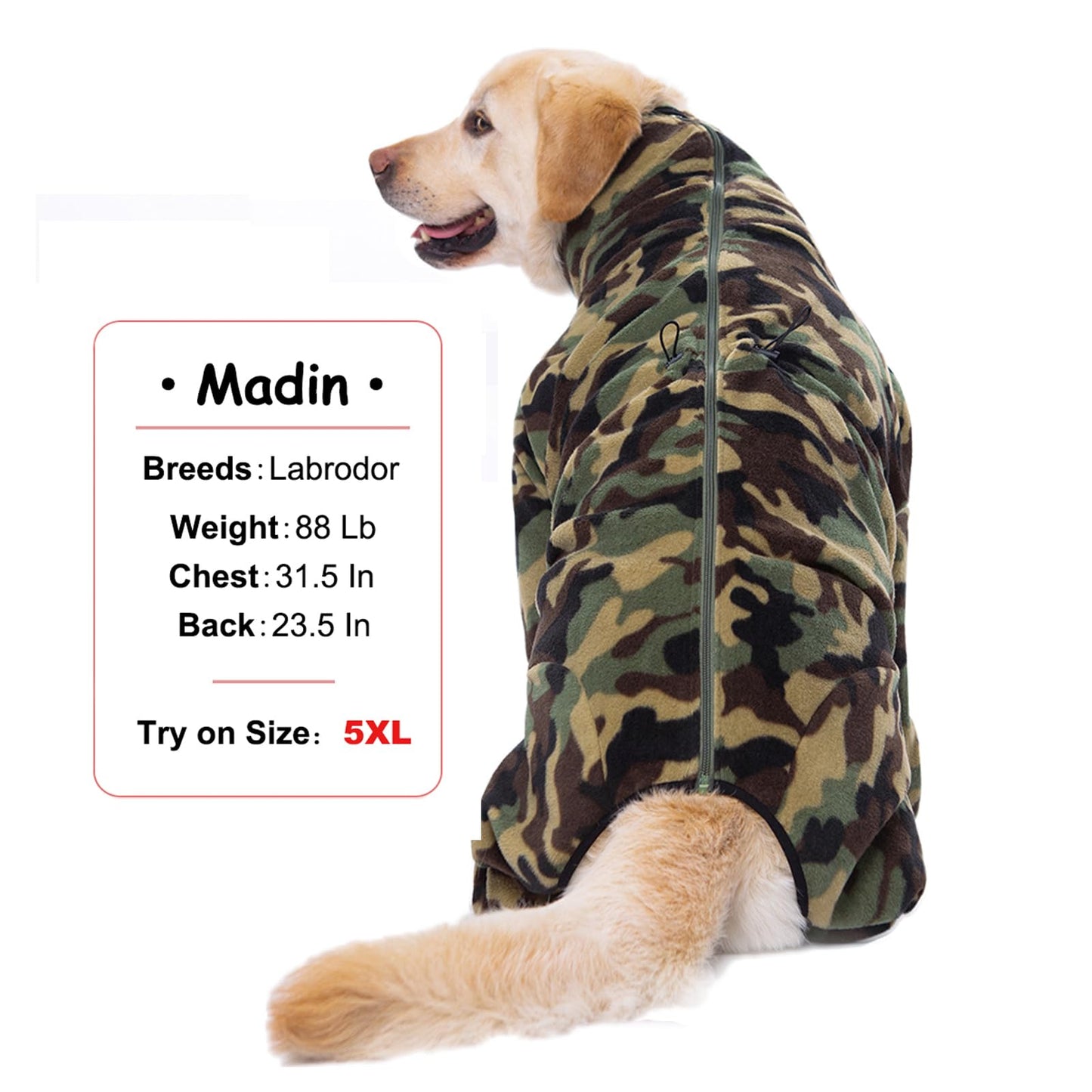 Dog Winter Warm Coats 4-Legs Fleece for Large Medium Dogs, High Collar Dog Cold Weather Coat Full Body Dog Snowsuit Comfort Windproof Dog Sweater (Camouflag, 6XL)