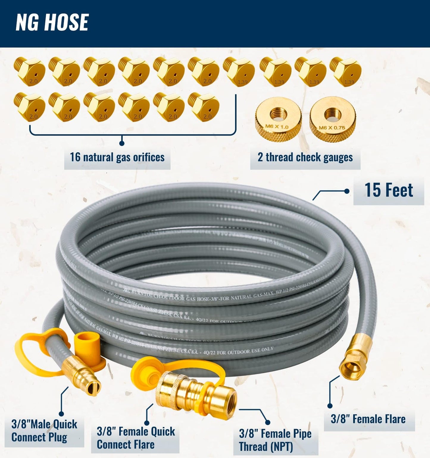 CALPOSE 15 Feet 5249 Propane to Natural Gas Conversion Kit for Blackstone 28”, 36” Griddle, 3/8 inch ID Natural Gas Hose Compatible for Tailgater, Rangetop Combo & Single Burner Rec Stove