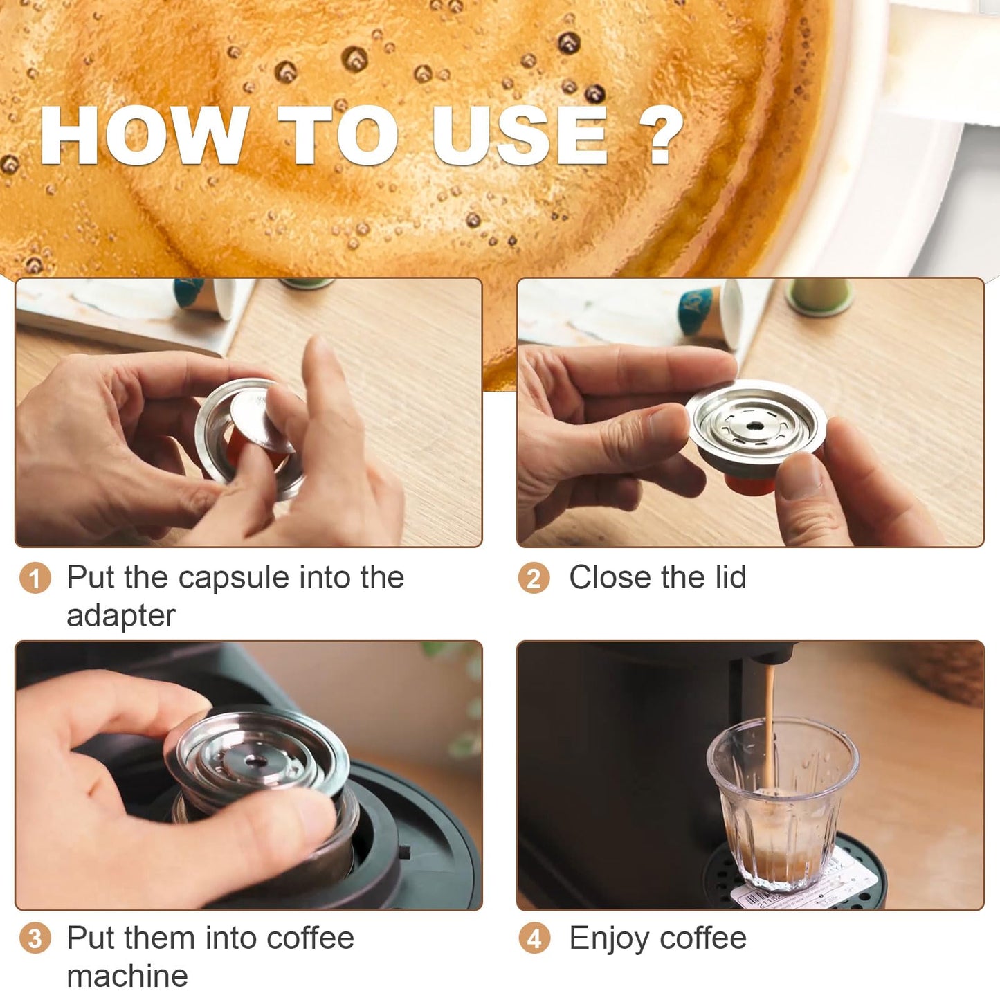 Reusable Coffee Capsule Adapter for Nespresso Vertuo Machines, Stainless Steel Coffee Pod Adapter with 4 Stickers, Compatiable with Vertuo POP/Vertuo Next/Delonghi ENV135/ Vertuolline GCA1 (80 ml)