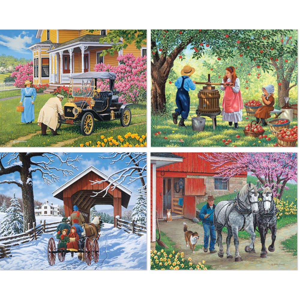 Bits and Pieces - 4-in-1 Multi-Pack - 300 Piece Jigsaw Puzzles for Adults-Each Measures 16" x 20" (46cm x 61cm)-Days of Yore by Artist John Sloane