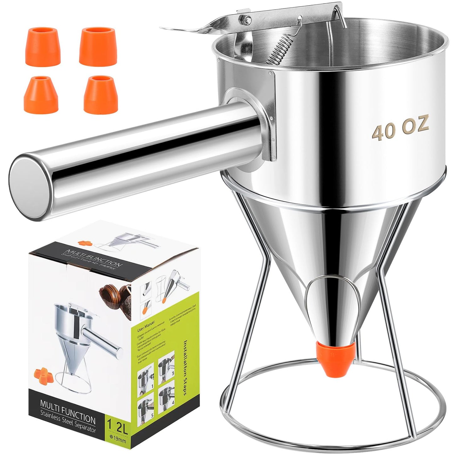 Babcarriery 40 oz Stainless Steel Pancake Batter Dispenser with Squeeze Handle & Nozzle - Leak-Proof, Precise Control, Dishwasher Safe for Pancakes, Waffles, Muffins & More