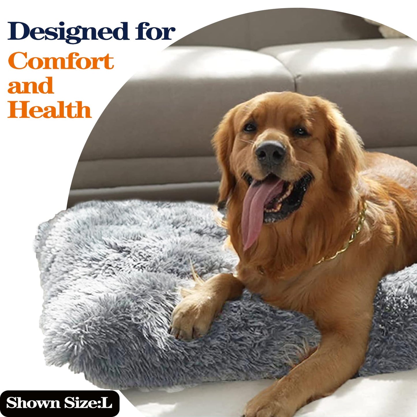 Dog Bed, Dog Beds for Medium Dogs, Long Plush Soft Calming Pet Bed, Washable Comfortable Crate Mat with Anti-Slip Bottom