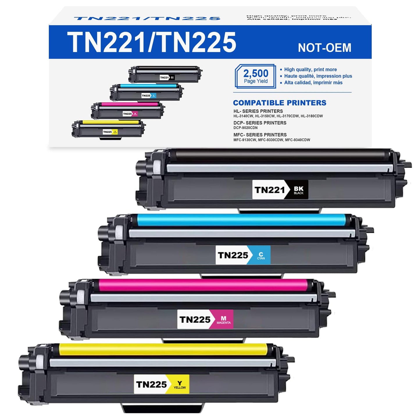 TN221 Toner Cartridges TN225 Toner Compatible Replacement for TN221 TN225 TN-221 TN-225 Use with MFC-9130CW HL-3170CDW MFC-9330CDW MFC-9340CDW HL-3140CW HLL3170CDW MFC-9140CDN Printer (4 Pack)