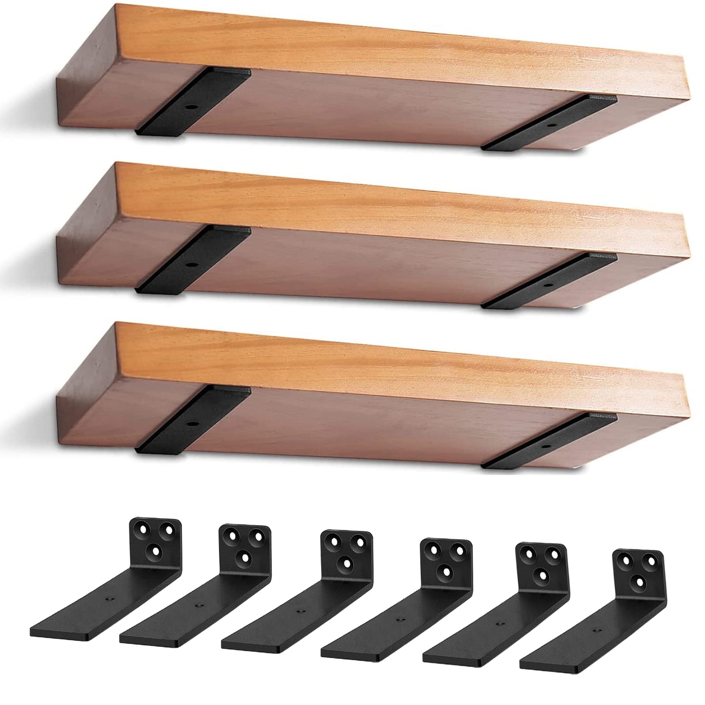Floating Shelf Brackets 5 Inch, Heavy Duty L Bracket Corner Brace Support- Holds 150+lb, Wall Mounted Industrial Metal Brackets for Shelves | Screws and Wall Plugs Included (6 PCS)