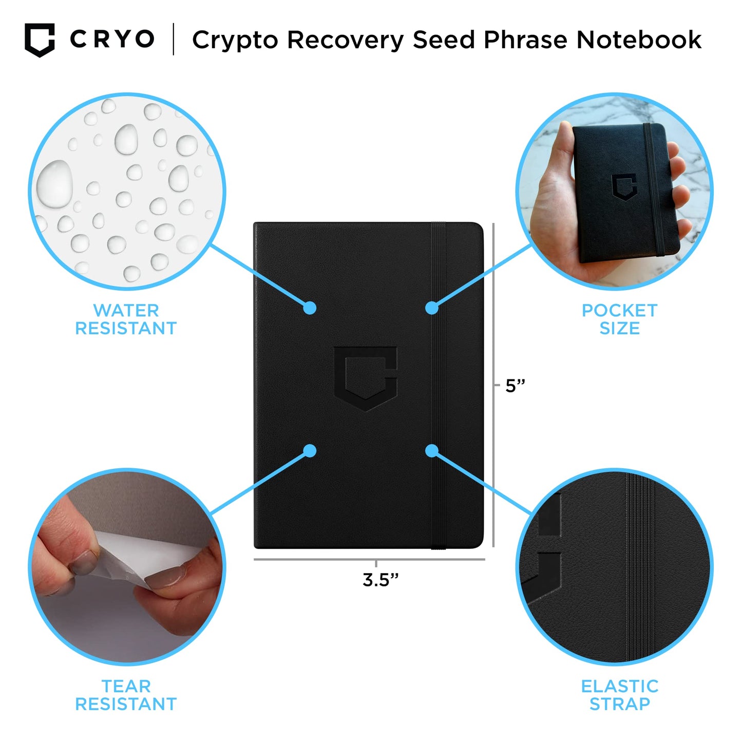 CRYO Crypto Seed Phrase Storage Notebook - Waterproof Bitcoin Recovery Phrase Crypto Password Keeper - 12 to 24 Word Cold Wallet Backup - Mnemonic Passphrase Stone Paper Book - Pocket Size 2-Pack