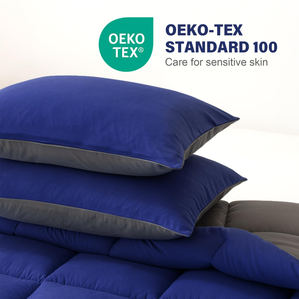 Decroom Lightweight Full Comforter Set with 2 Pillow Sham - 3 Pieces Set - Quilted Down Alternative Comforter/Duvet Insert for All Season - Blue/Grey - Full Size