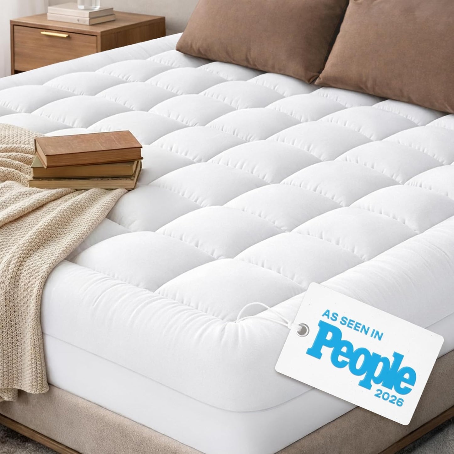 Cloud-Like Queen Mattress Topper - 100% Cotton Top Mattress Pad for Back Pain Relief - Breathable & Naturally Cooling for Hot Sleepers - Machine Washable