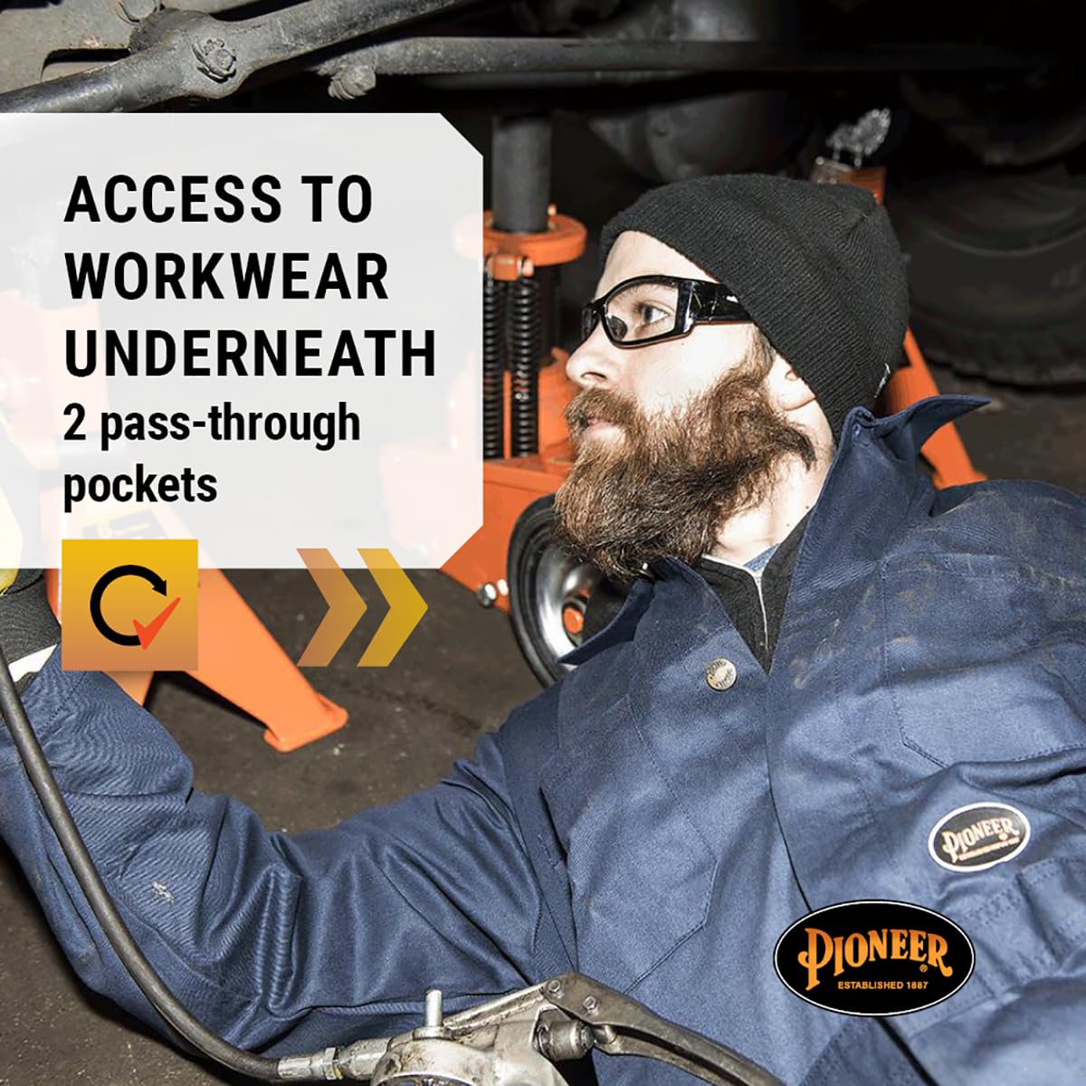 Pioneer Heavy Duty Work Coveralls for Men - 7 Pockets - Adjustable Wrist, Action Back, Elastic Waist - Tall Fit