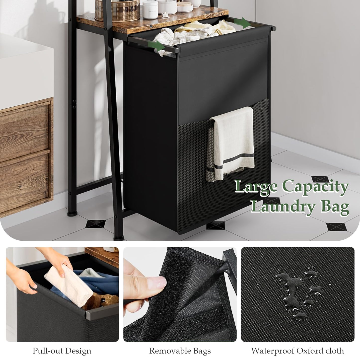 Laundry Hamper Laundry Basket Removable Laundry Sorter Bags with 2 tier Shelf Dirty Clothes Hamper Organizer Bathroom Bedroom Laundry Room apartment