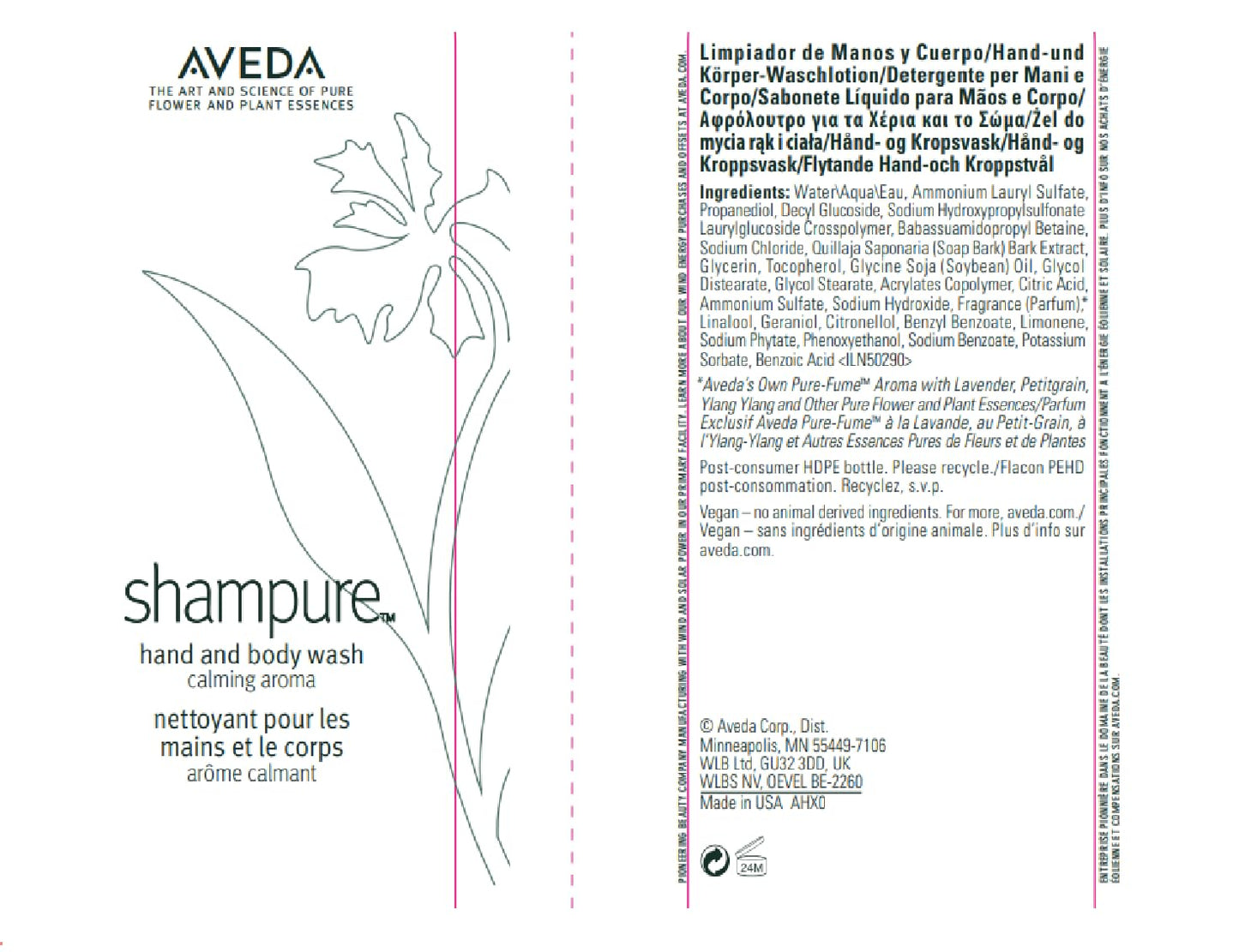 Aveda Shampure Hand & Body Wash | Liquid Hand Soap and Body Wash | with Calming Aroma of Lavender, Ylang Ylang, Petitgrain, 250ml