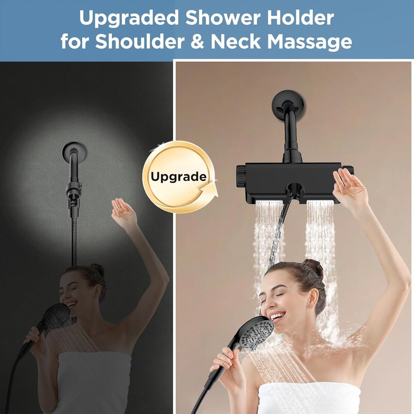 Filtered Shower Head with Handheld Combo Matte Black - Dual 2-in-1 Spa System with Massage Shower Head and 10 Modes Hand Held Shower Head, High Pressure Shower Head, Built in Power Wash Mode