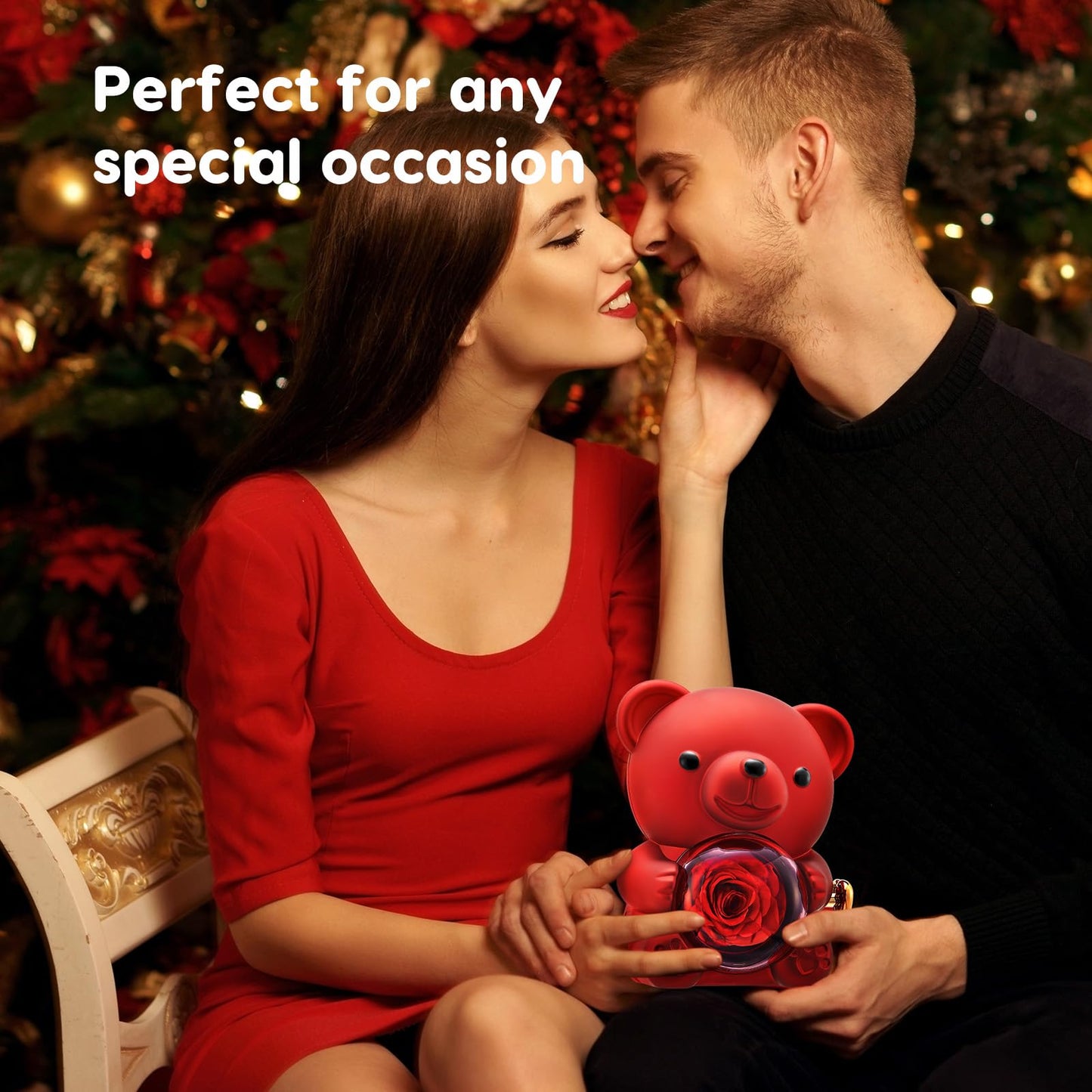 Mikasol Romantic Teddy Red Bear with Preserved Rose - Real Rose in Elegant Black Gift Box for Valentine's Day, Anniversaries, Weddings, Bridal Showers, and Mother's Day