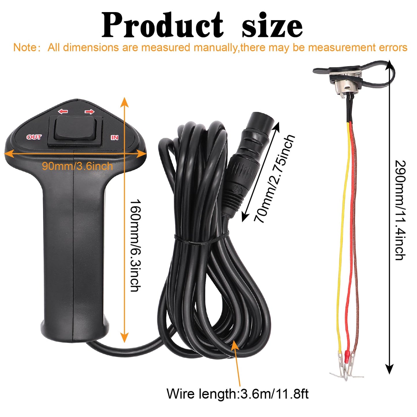 Winch Hand Control Assembly and Winch Hand Remote Controller with Ergonomic Grip and 11.8 Feet Connector Cable for 12000Lb ATV UTV Winch