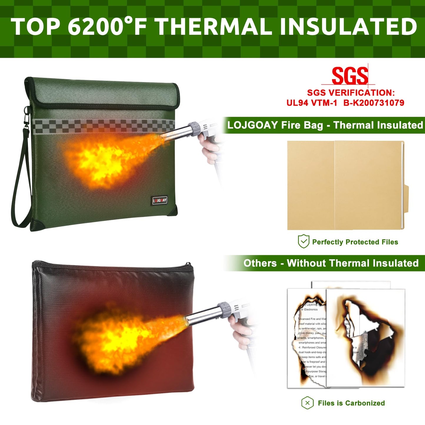 Upgraded 6200°F Fireproof Document Bag with Fireproof Zipper, Fireproof Bag with Reflective Strip/Hand Strap, 9 Layers of Heat Insulated Materials, Fireproof Money Bag for Cash,13x11"Fireproof Pouch