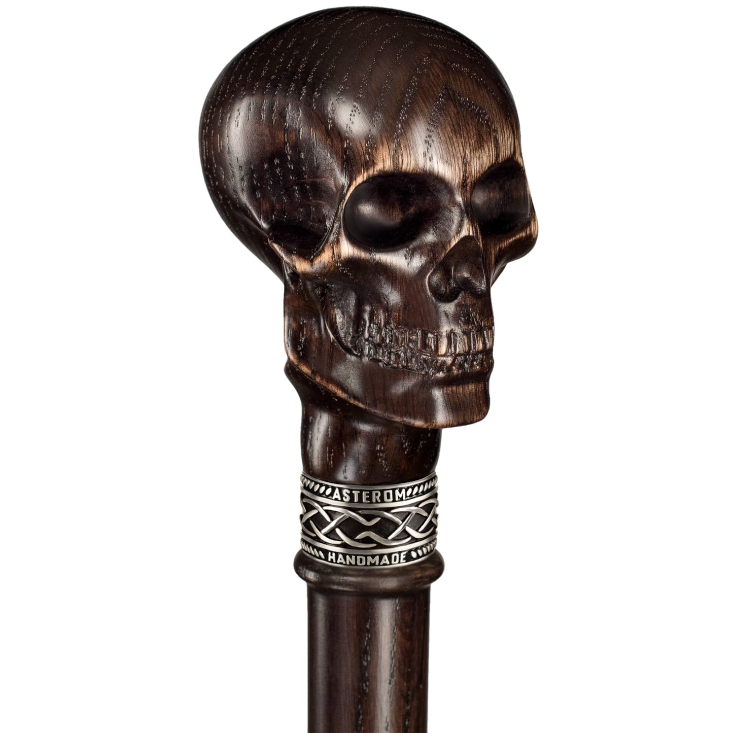 Asterom Unique Carved Wood Walking Cane for Men and Women - Yorick - Handmade Skull Walking Stick Cool Gothic Cane