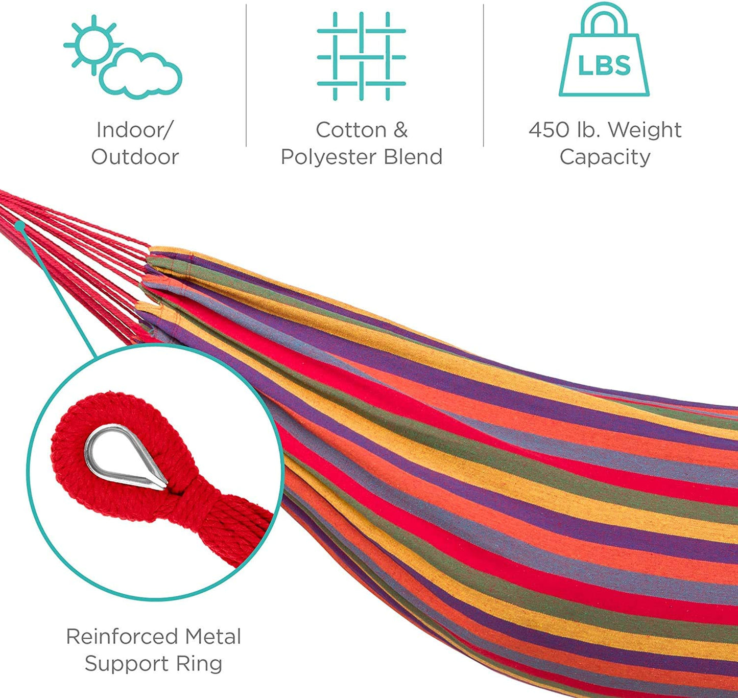 Haibro Brazilian Double Camping Hammock,2 Person Wide Hammock Fabric Travel Hanging Hammocks with Ropes and Hooks for Indoor or Outdoor Garden,Travel,Beach,Backpacking,Hiking