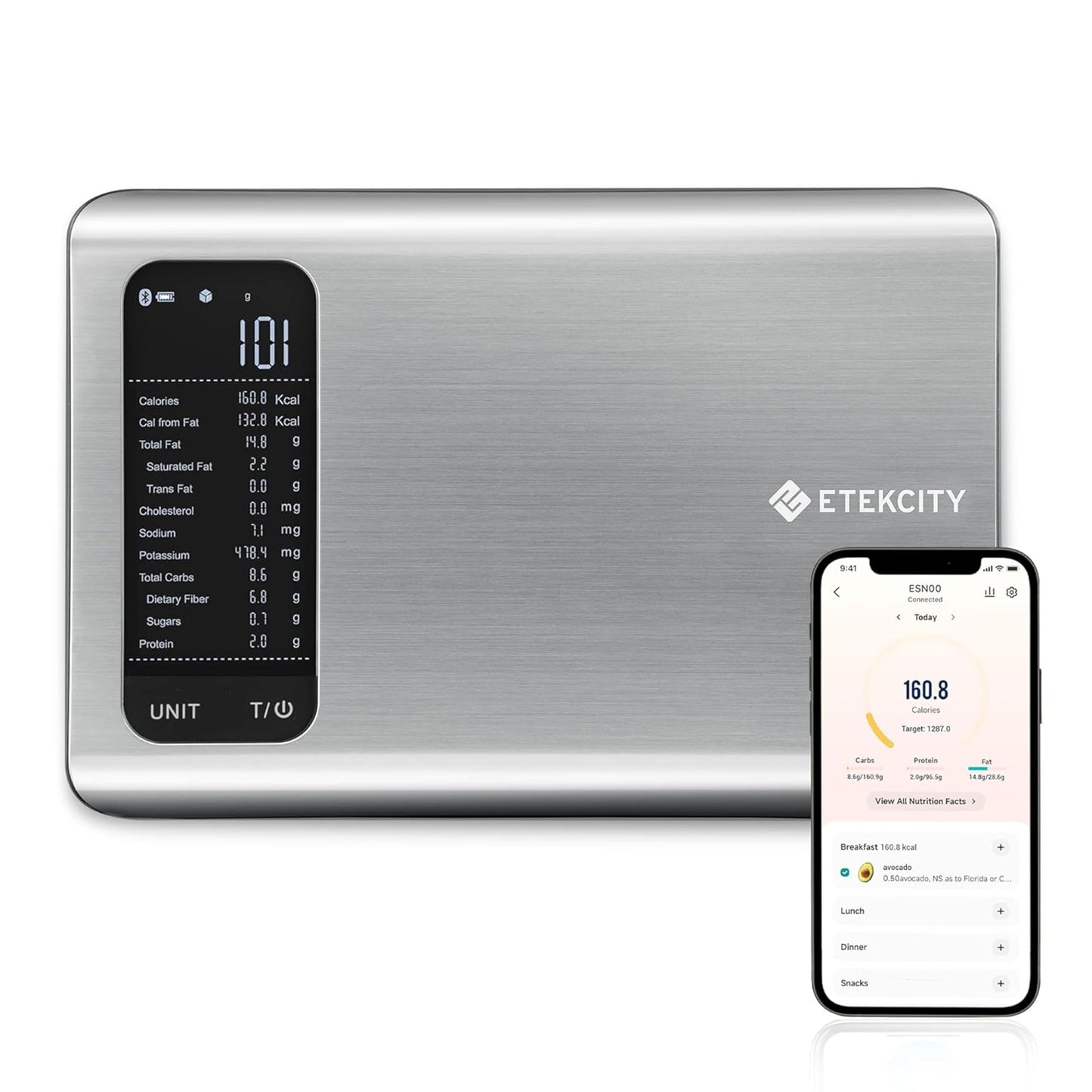 Etekcity Smart Food Nutrition Kitchen Scale, Digital Grams and Ounces for Weight Loss, 19 Facts Tracking, Baking, Cooking, Portion Control, Macro, Keto, 11 Pounds-Large, 304 Stainless Steel