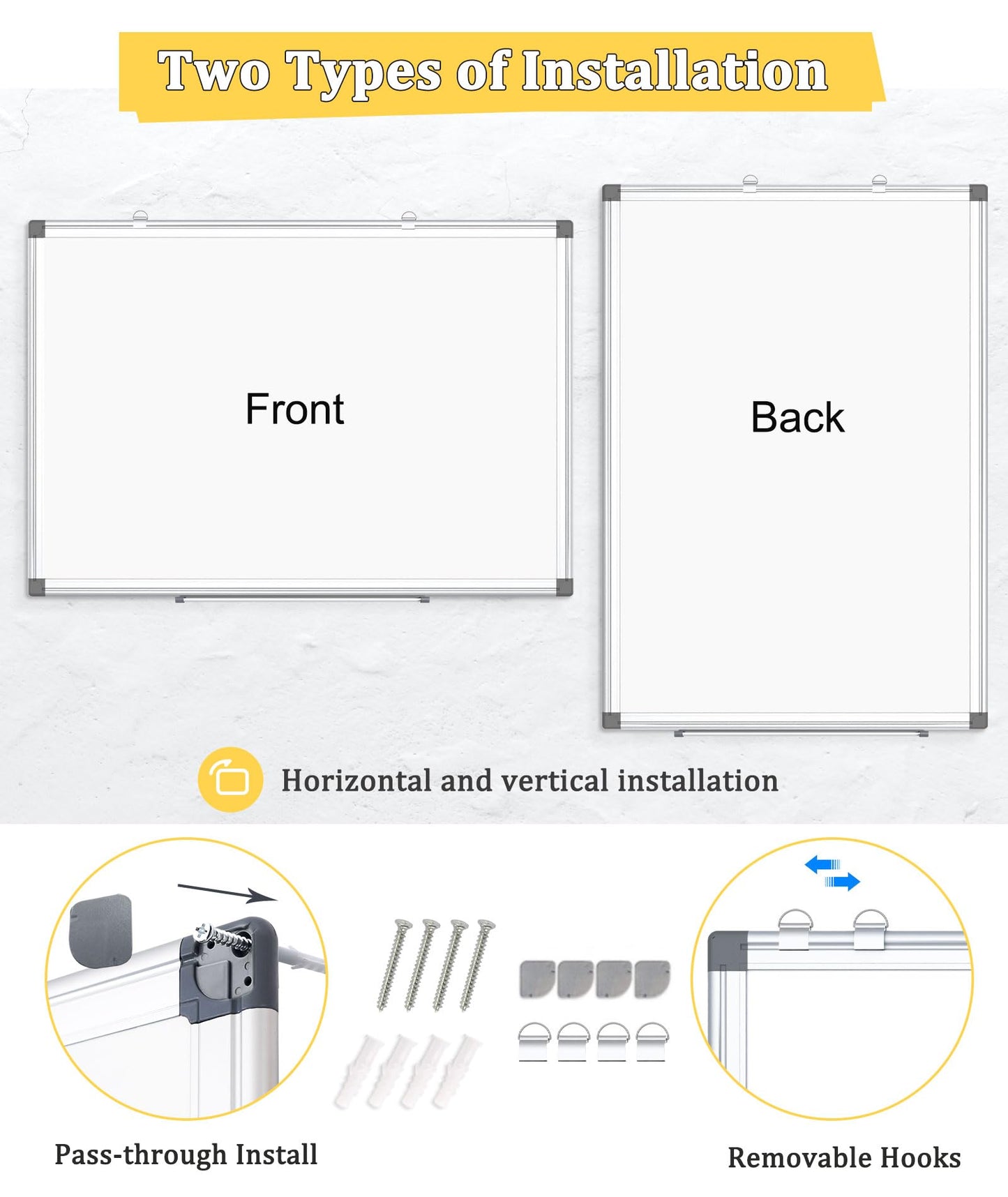AMUSIGHT Double-Sided Magnetic Whiteboard, 18" x 12" Dry Erase Board Aluminum Frame for Wall, White Board Marker Board for Kitchen, Memo, School, Home, Office