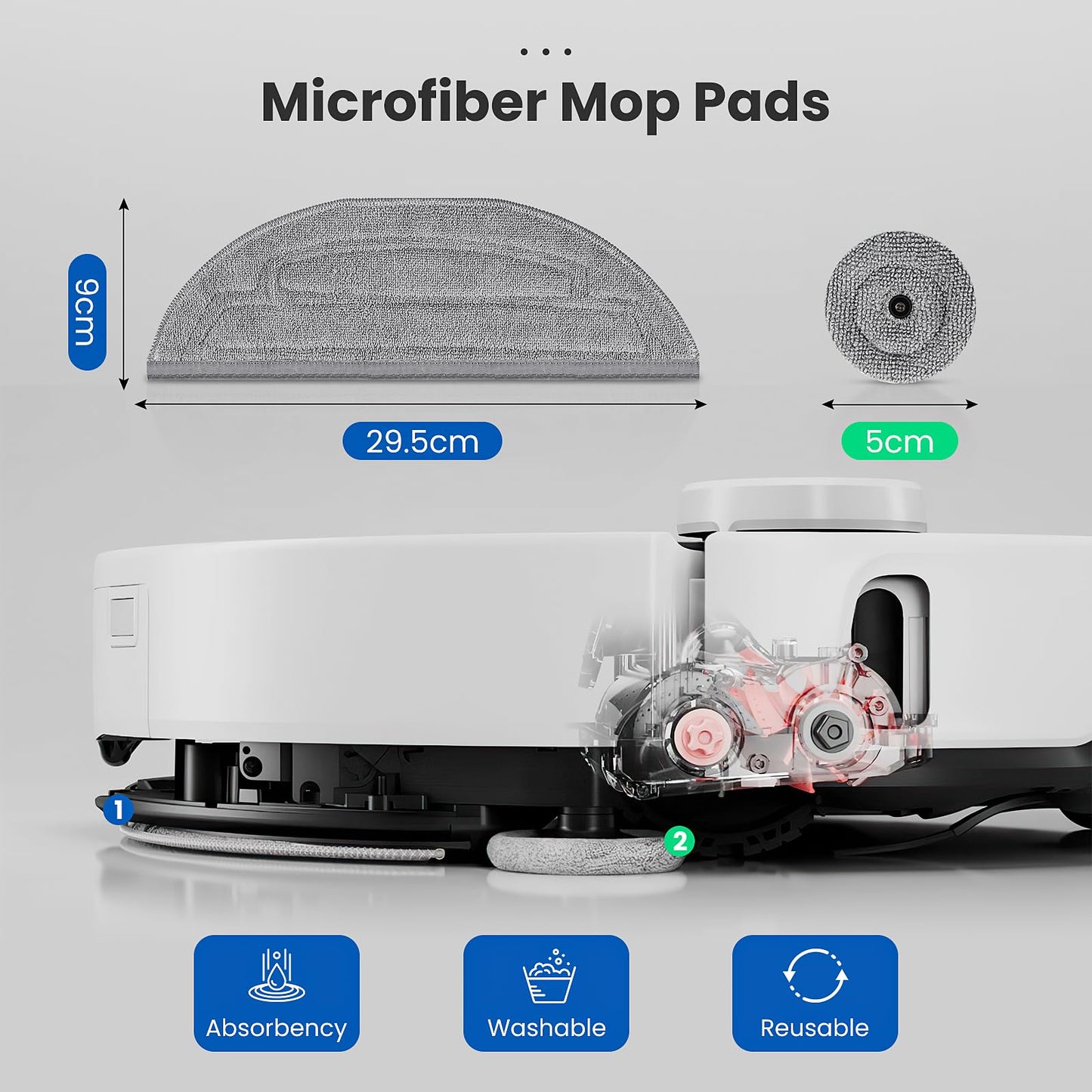 12 Pack Mop Pads Refills for Roborock S8 MaxV Ultra / S8 Max Ultra Robot Vacuum, 6 Pack Mop Cloth with Dual Sonic Vibrations Modules, 6 Pack Edge Mop Pads