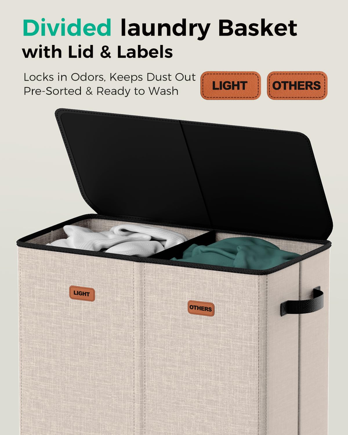 MECINFUL 150L 2-Section Laundry Hamper with Lid – Removable Bag, Double Compartment Clothes Hamper for Bathroom, Bedroom, Dorm & Laundry Room