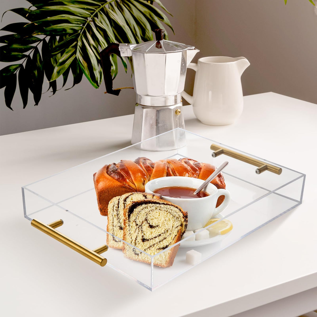Vevitts 3 Pack Clear Sturdy Acrylic Serving Tray with Handles Decorative Trays Countertop Organizer for Coffee Table Nightstand, Sidetable, Breakfast, Tea, Food(15.4*11.6*2 13.8*10.8*2 10*10*2 inch)